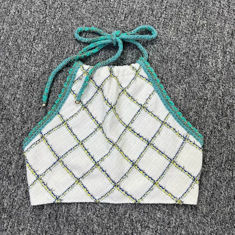 Chanel Woven Plaid Halter Top