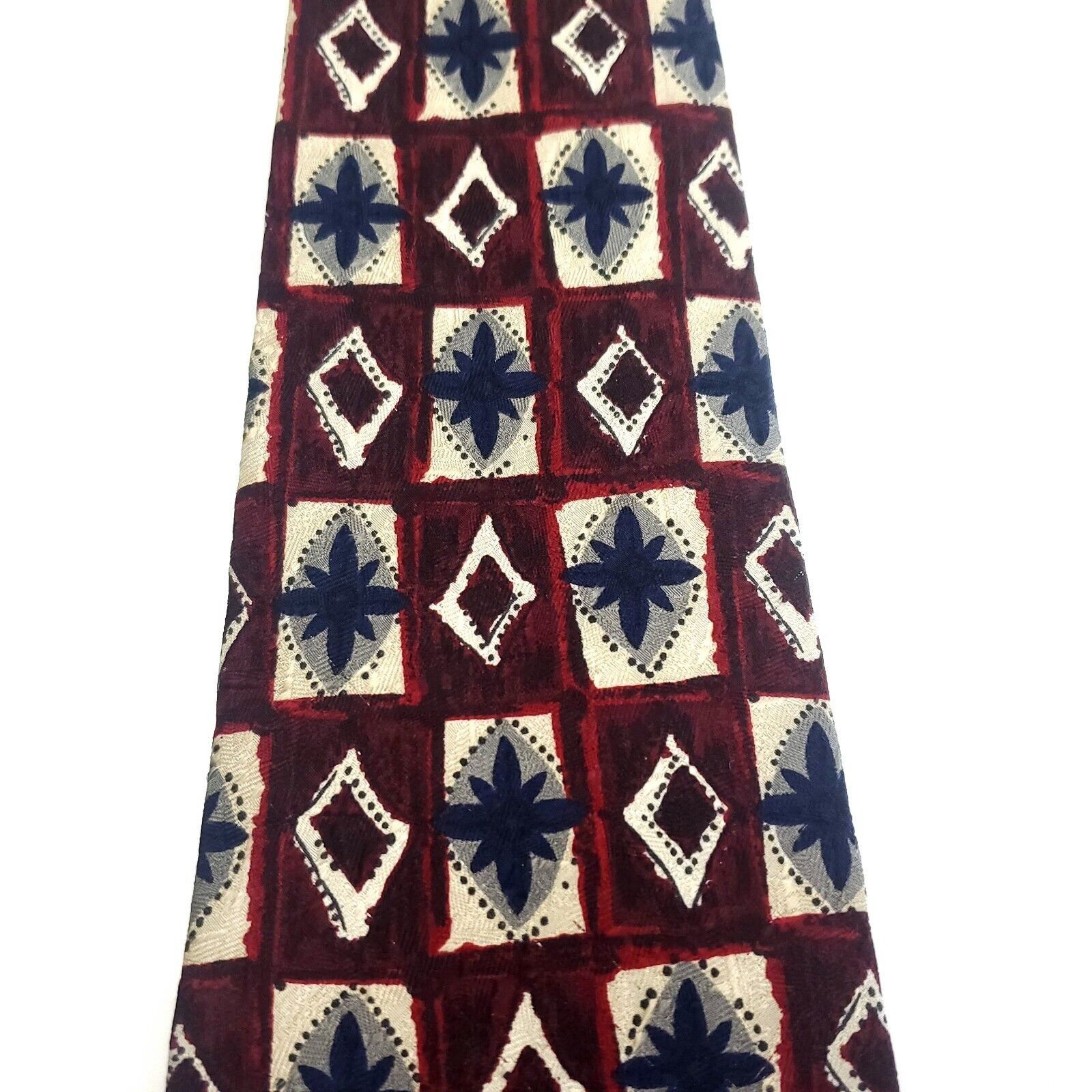 Van Heusen Van Heusen 417 Red Beige Silk Tie Woven Geometric Wide Size ONE SIZE - 2 Thumbnail