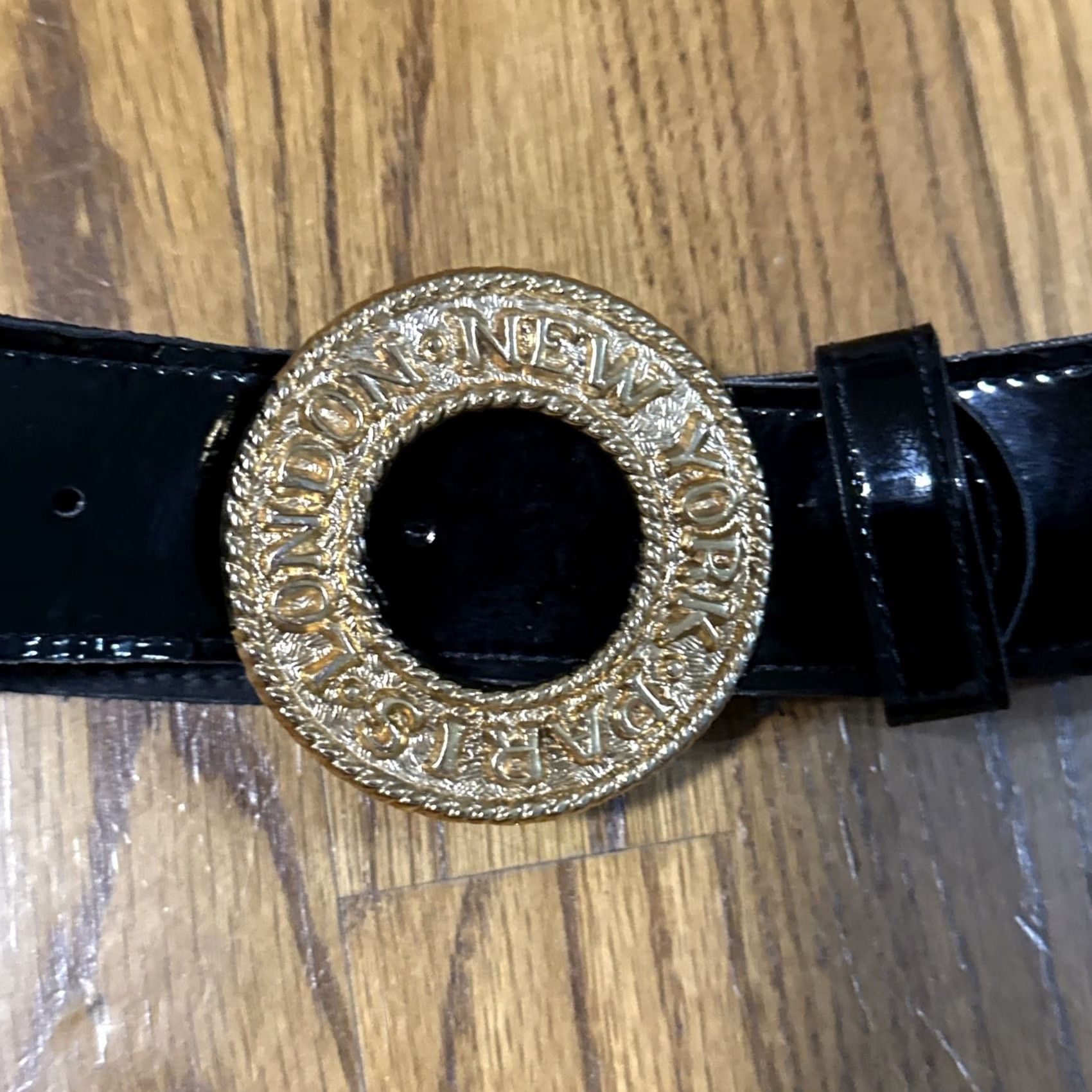 Vintage VINTAGE Details Black Patent Leather Belt Gold Rope Buckle Wide Statement Belt USA Belt Womens M Black Patent Leather Wide Belt Size ONE SIZE - 6 Thumbnail