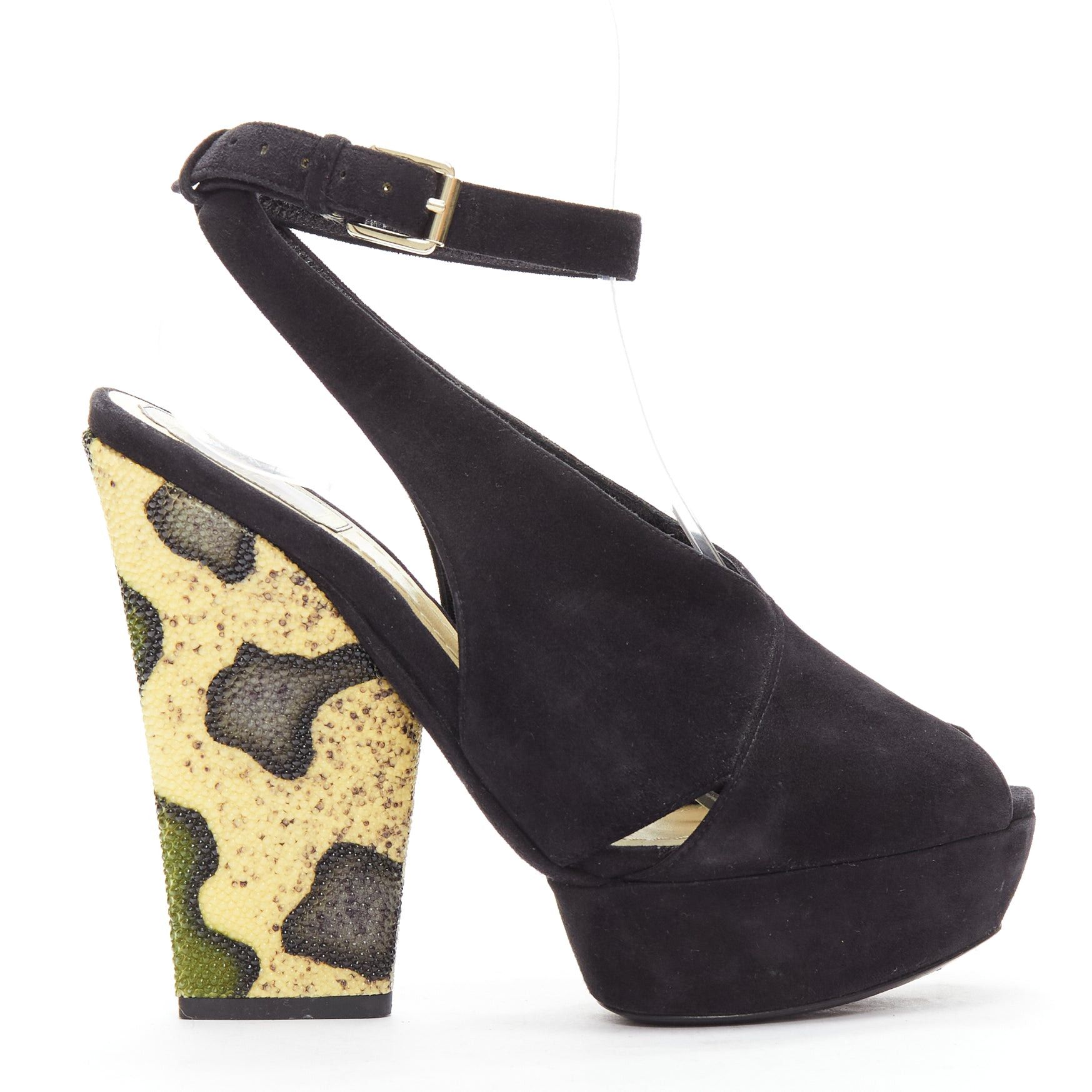 Dior CHRISTIAN DIOR Vintage yellow scaled leather black suede platforms EU38 Size US 8 / IT 38 - 1 Thumbnail