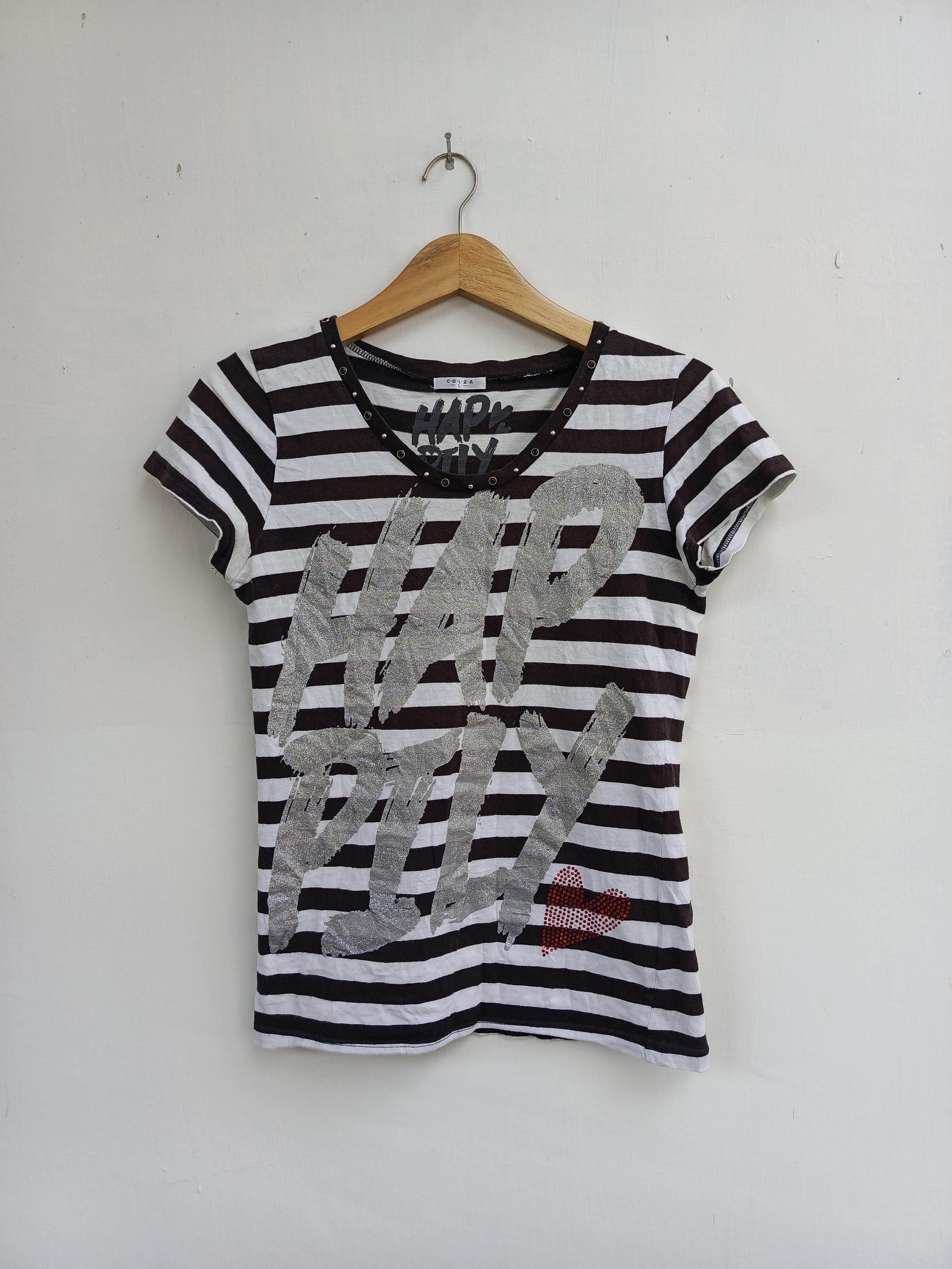 Japanese Brand Colza Happily stripe tshirt Size L / US 10 / IT 46 - 1 Thumbnail