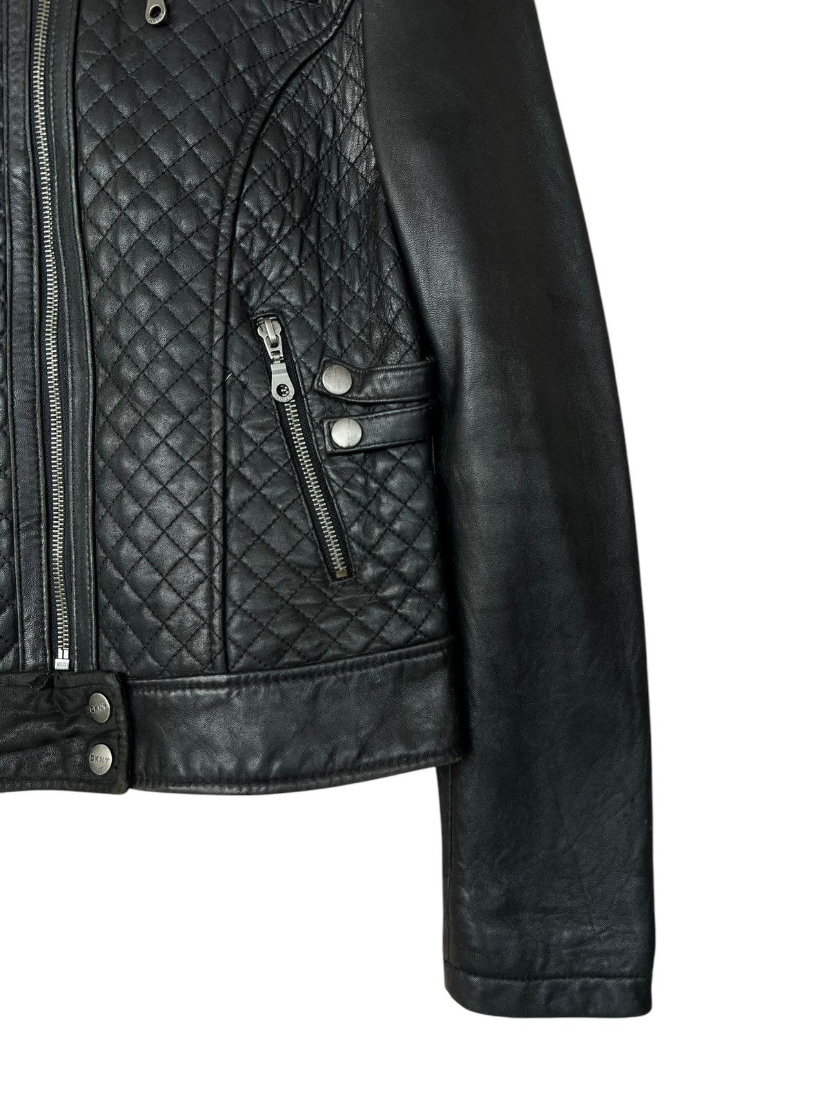 Japanese Brand DKNY Gothic Black Racing Biker Leather Jacket LGB ISWN Size XS / US 0-2 / IT 36-38 - 7 Thumbnail