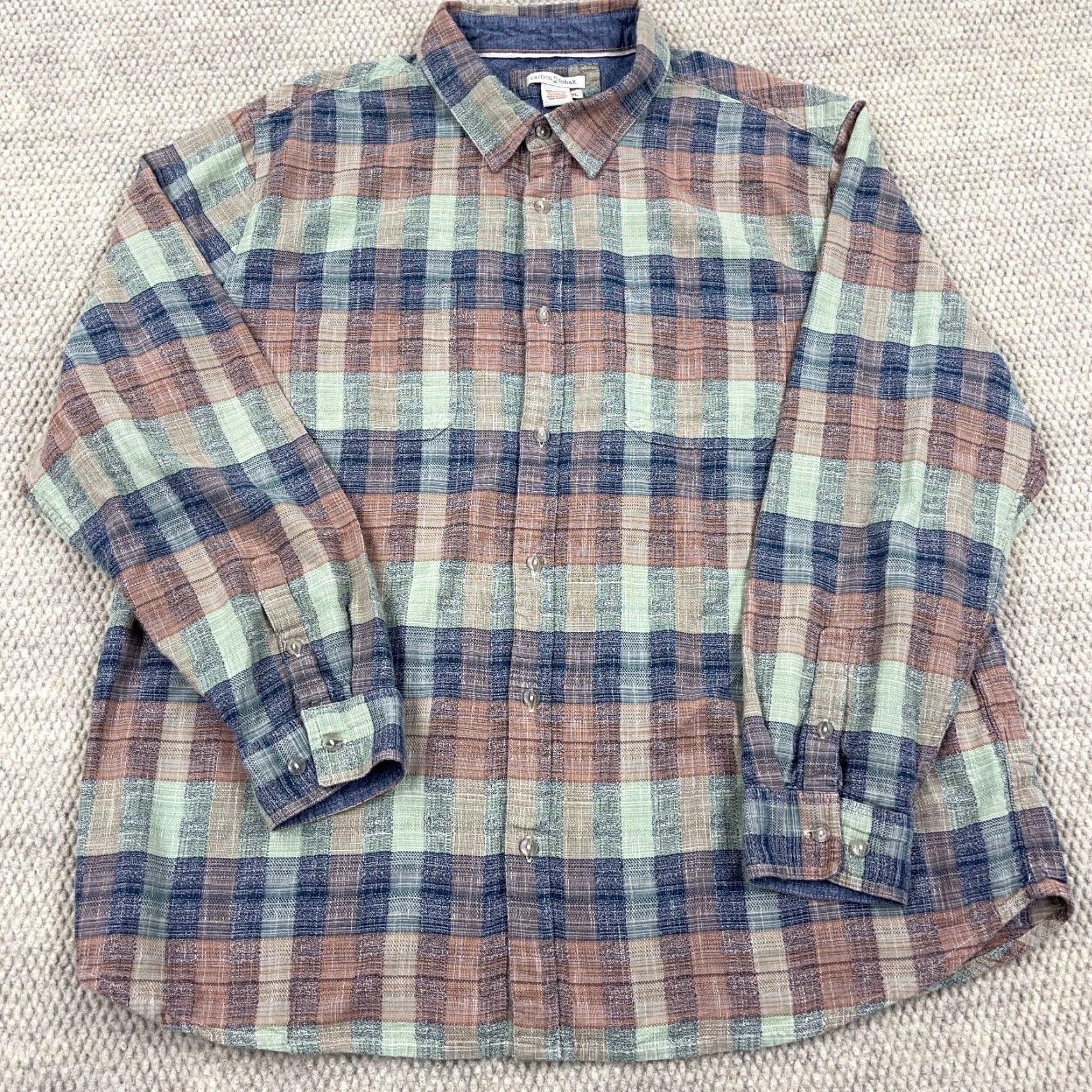 Carbon2Cobalt Carbon 2 Cobalt Shirt Men XL Multicolor Blue Green Striped Plaid Flannel Button-Up Size US XL / EU 56 / 4 - 2 Thumbnail