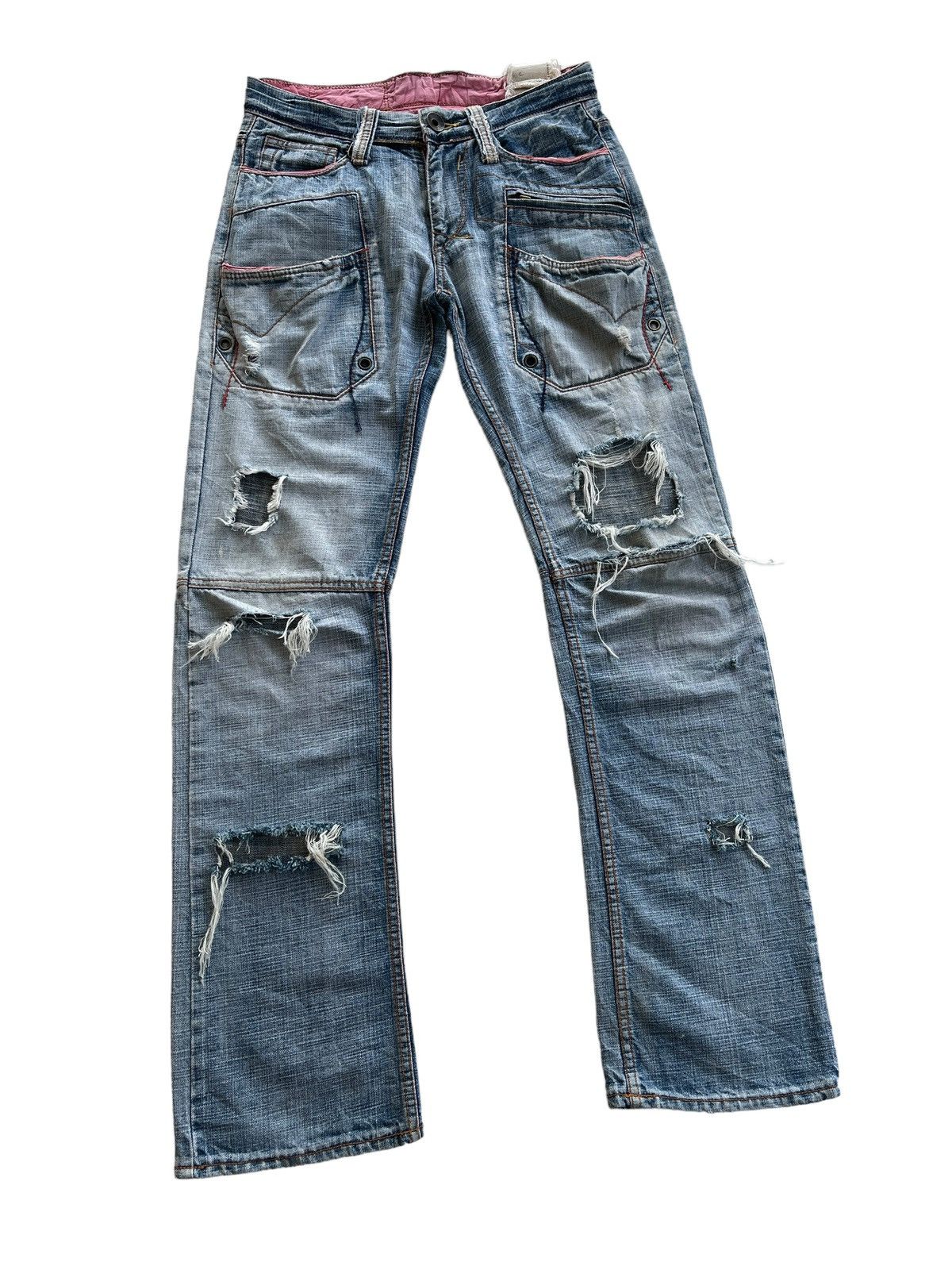 Japanese Brand Tough Jeansmith Curve Crazy Distressed Denim Size US 30 / EU 46 - 3 Thumbnail