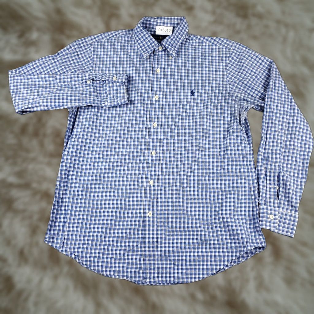 Ralph Lauren VINTAGE Ralph Lauren Shirt Mens Medium Blue Plaid Button-Up Long Sleeve Collared Cotton Casual Formal Golf Size US M / EU 48-50 / 2 - 1 Thumbnail