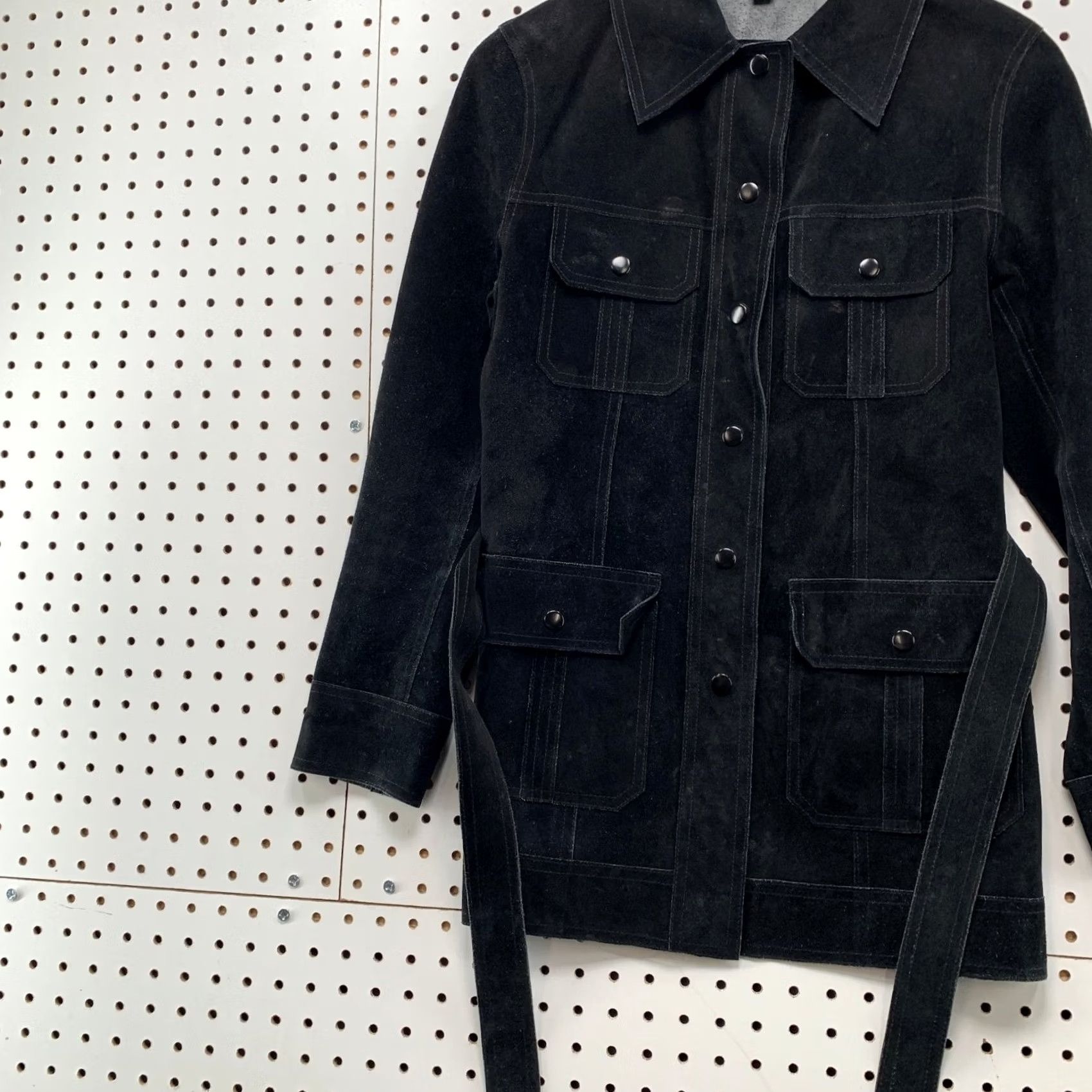 Express VINTAGE Express Suede Safari Field Jacket Womens XS/S Black Belted Utility Size S / US 4 / IT 40 - 5 Thumbnail
