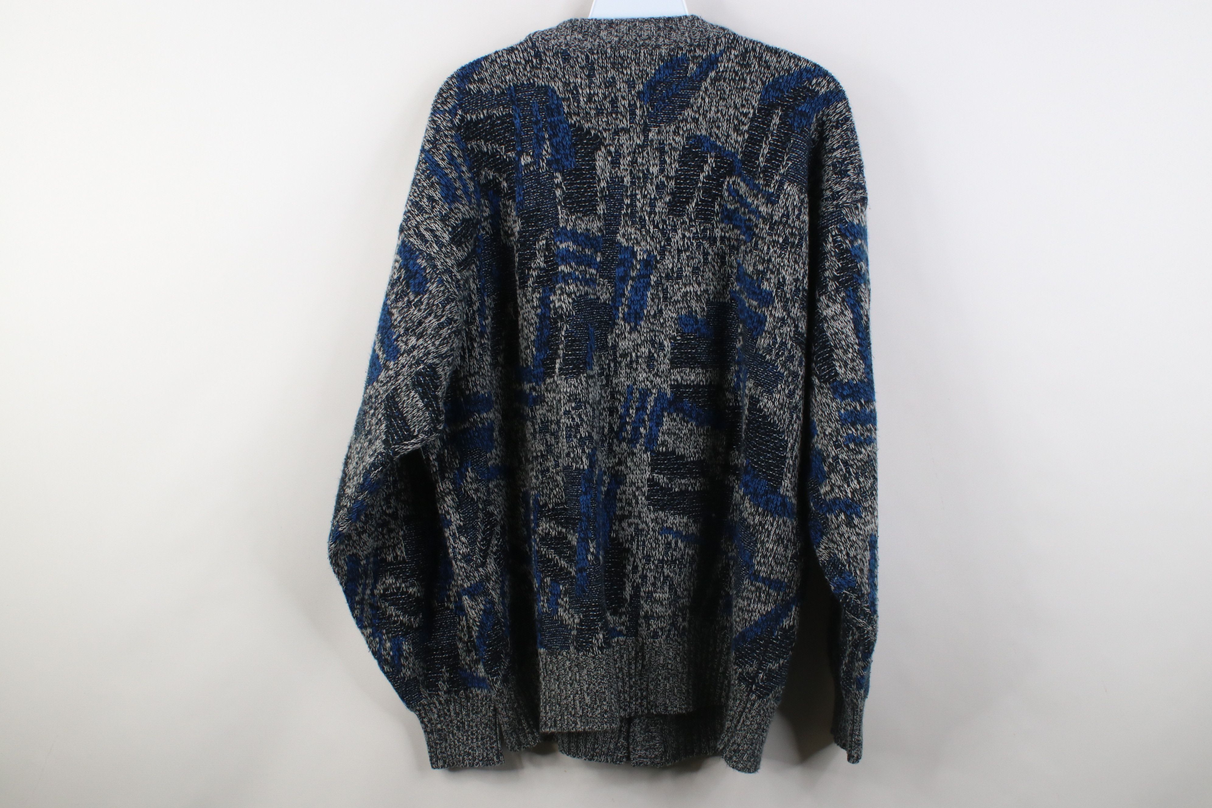 Vintage Vintage 90s Streetwear Geometric Knit Cardigan Sweater Size US XL / EU 56 / 4 - 8 Thumbnail