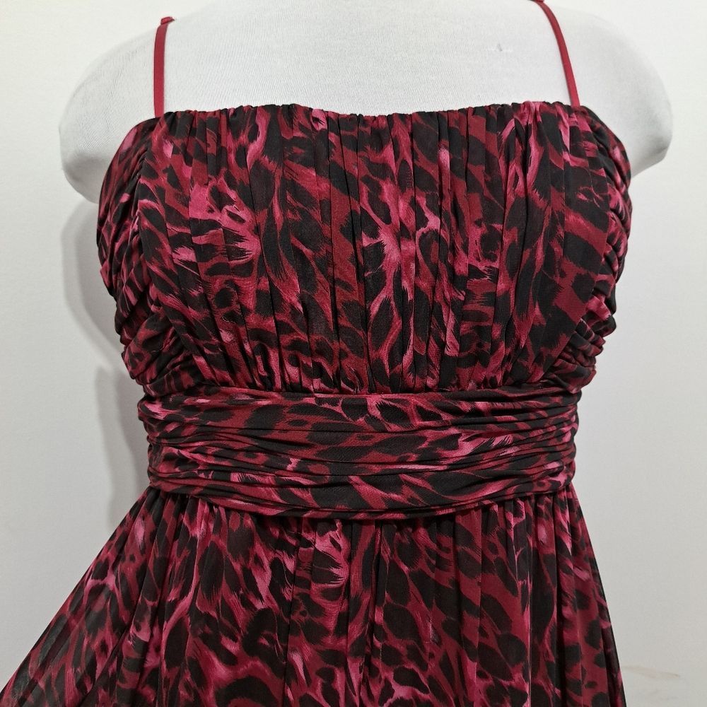 Oleg Cassini Oleg Cassini Floral Print Chiffon Knee Length Burgundy/Black Size XL / US 12-14 / IT 48-50 - 14 Thumbnail