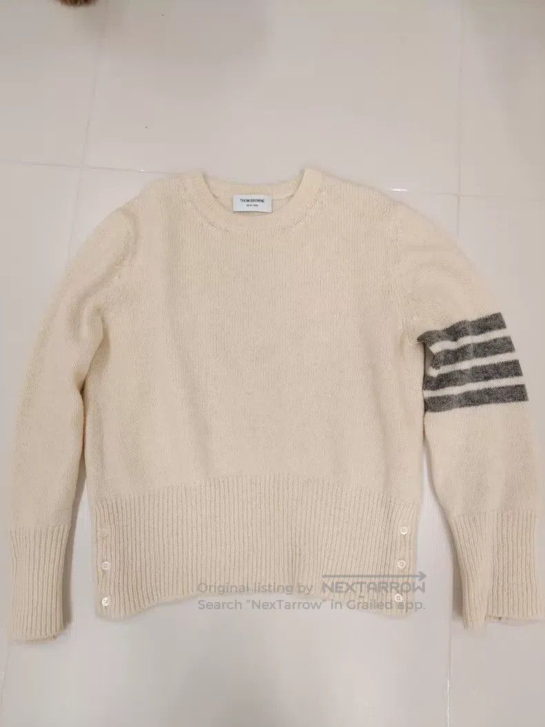 Thom Browne Thom Browne Beige Four Stripe Wool Crewneck Sweater Size US XL / EU 56 / 4 - 1 Thumbnail