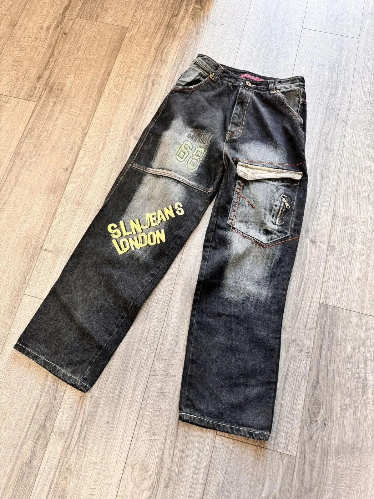 JNCO VINTAGE Y2K CYBER WING DENIM RAW BLUE BAGGY SEQUIN JEANS 36 Size US 31 - 5 Thumbnail