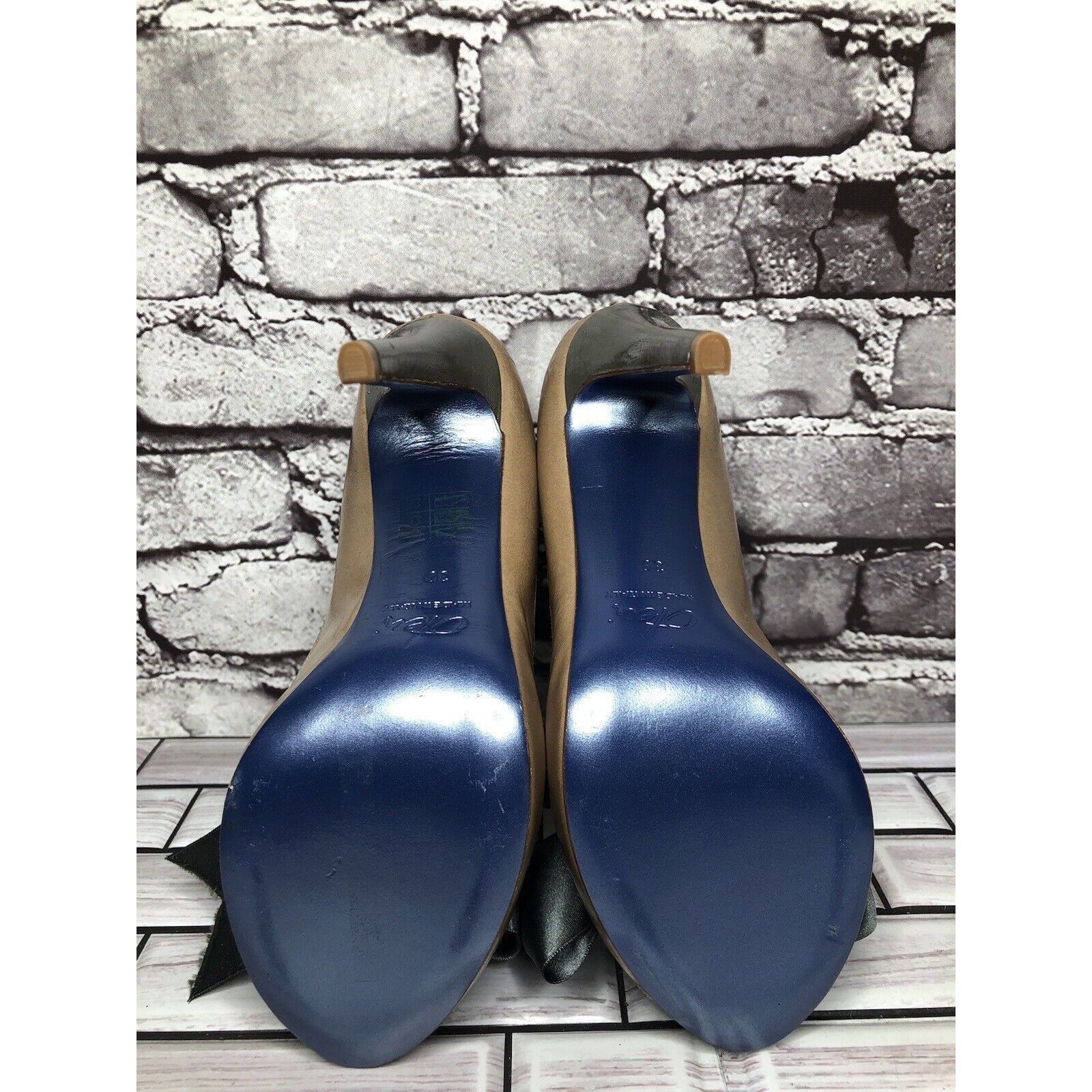 Other Alessandro Oteri Nude Patent Leather Grey Ribbon Bow Stilett Size US 8.5 / IT 38.5 - 18 Thumbnail