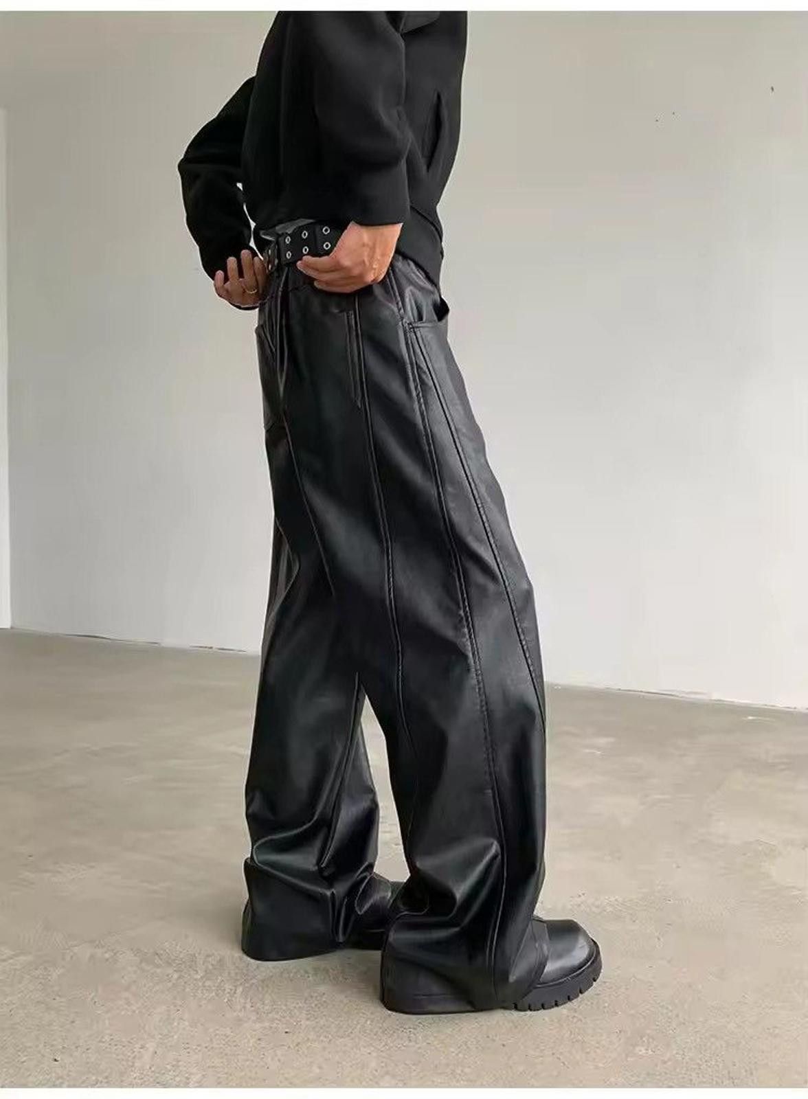 Leather Pu Leather Loose Straight Wide Leg Size US 32 / EU 48 - 3 Thumbnail