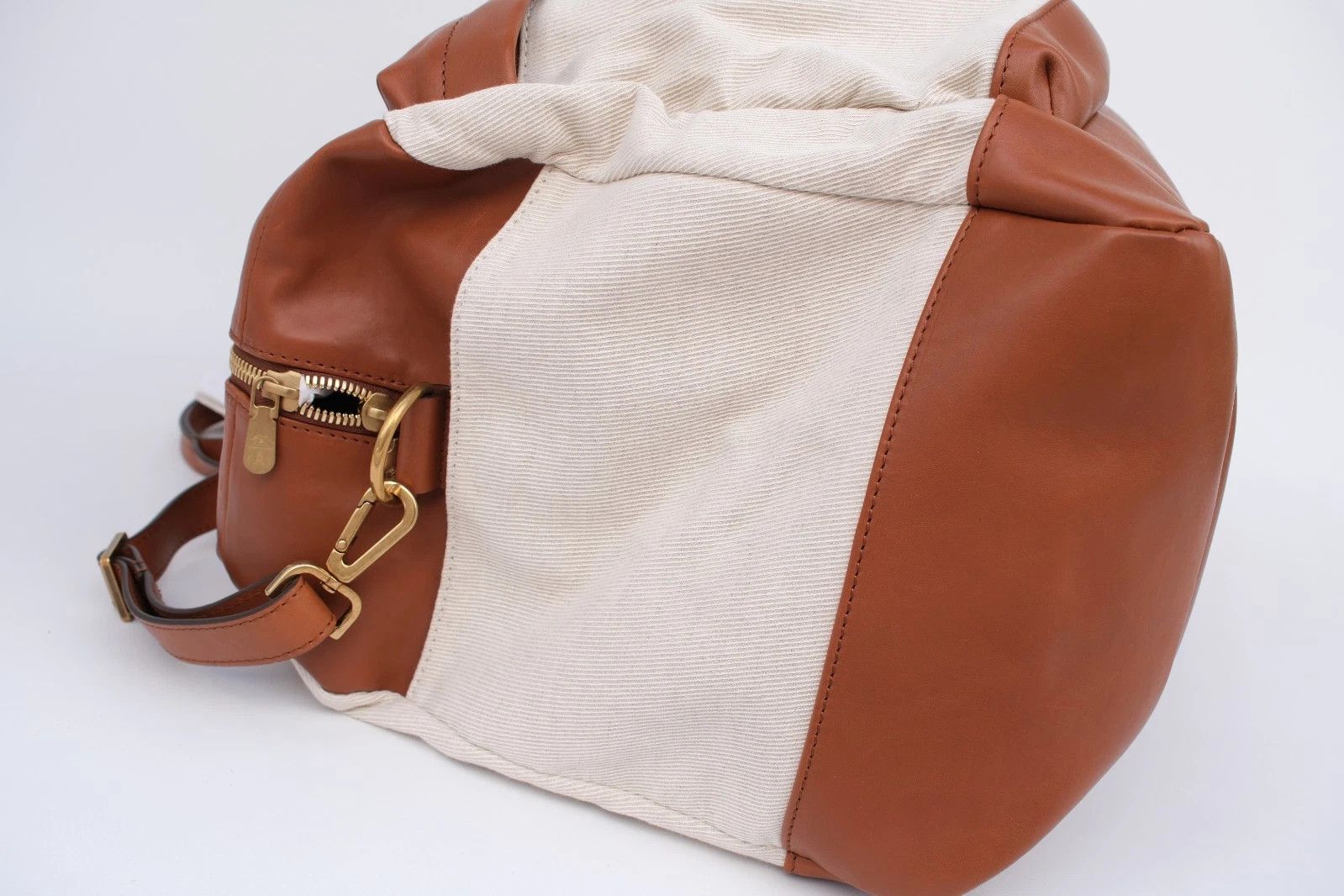 Brunello Cucinelli New Brunello Cucinelli Brown Beige Leather Weekend Bag Size ONE SIZE - 3 Thumbnail