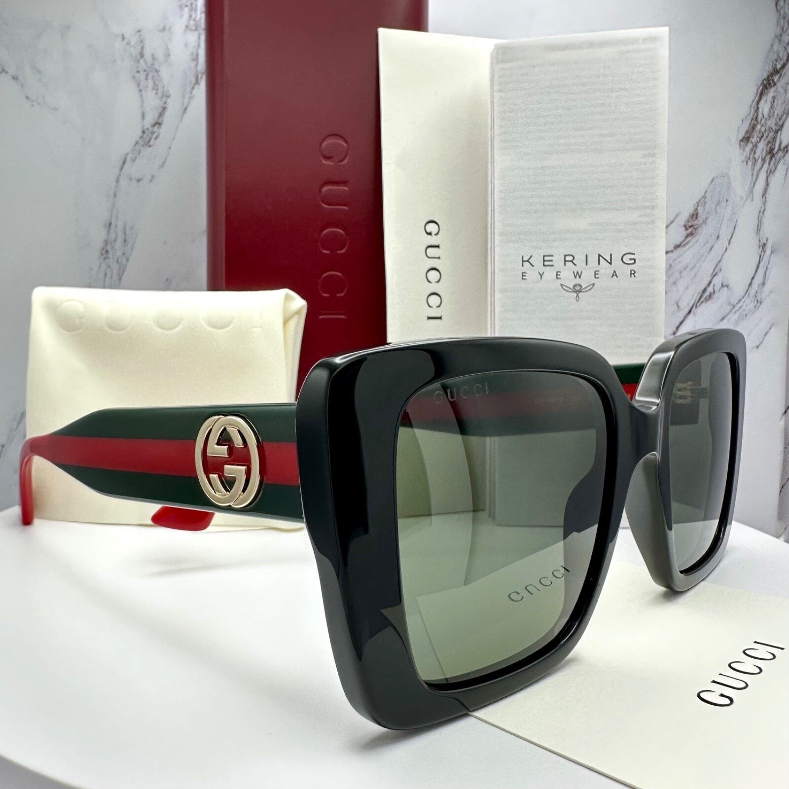 Gucci New GUCCI Sunglasses Black 53mm Gold 3D Metal Logo Square Size ONE SIZE - 2 Thumbnail