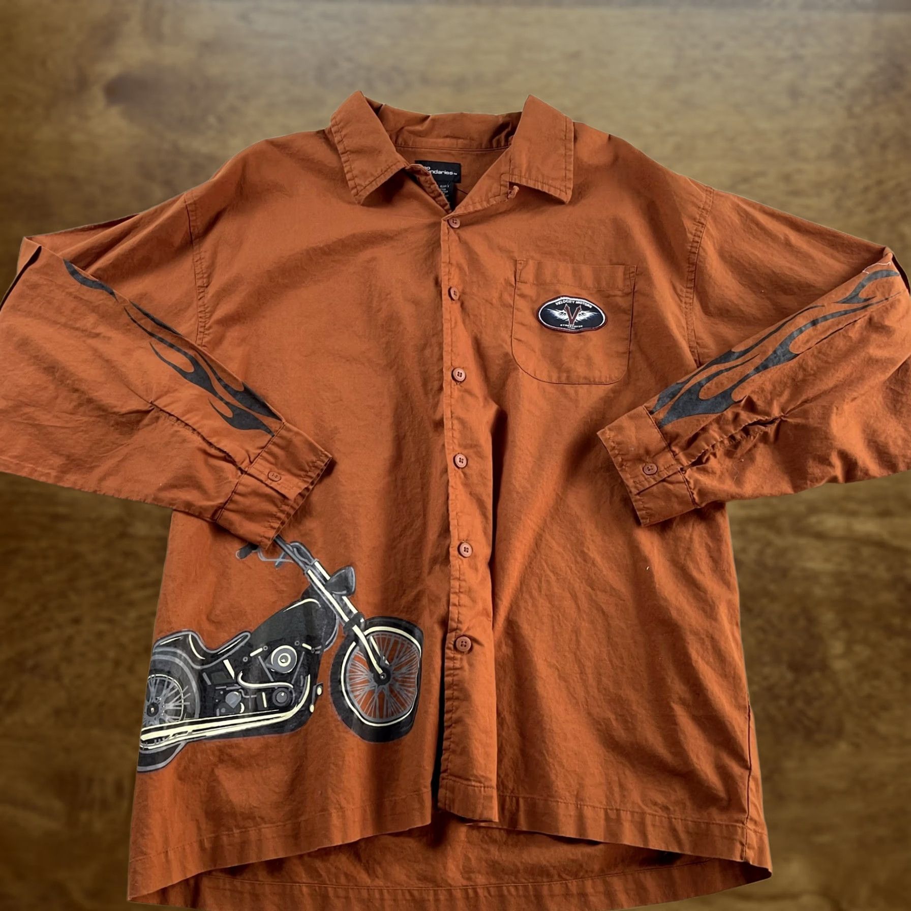 Vintage VINTAGE Motorcycle Flames Long Sleeve Mens XL Orange Button Up Biker Tee Size US XL / EU 56 / 4 - 1 Thumbnail