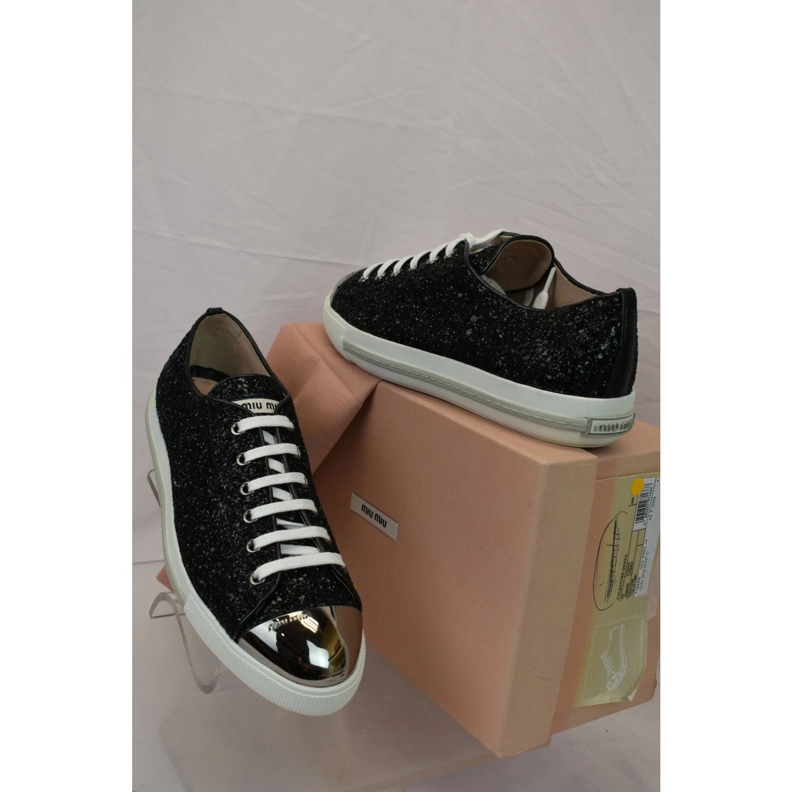 Miu Miu MIU MIU PRADA 5E899 BLACK GLITTER METAL LOGO SNEAKERS 41 ITA Size US 11 / IT 41 - 4 Thumbnail