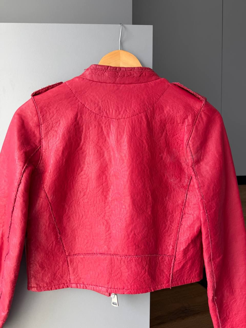 Maje Maje Embroidered Leather Biker Jacket Red Size XS / US 0-2 / IT 36-38 - 7 Thumbnail