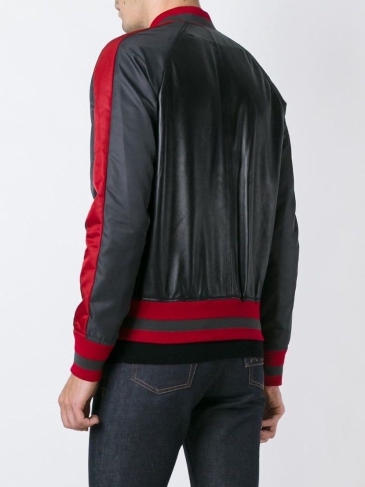 Givenchy Black and Red Striped Leather and Nylon Bomber Jacket Size US L / EU 52-54 / 3 - 4 Thumbnail