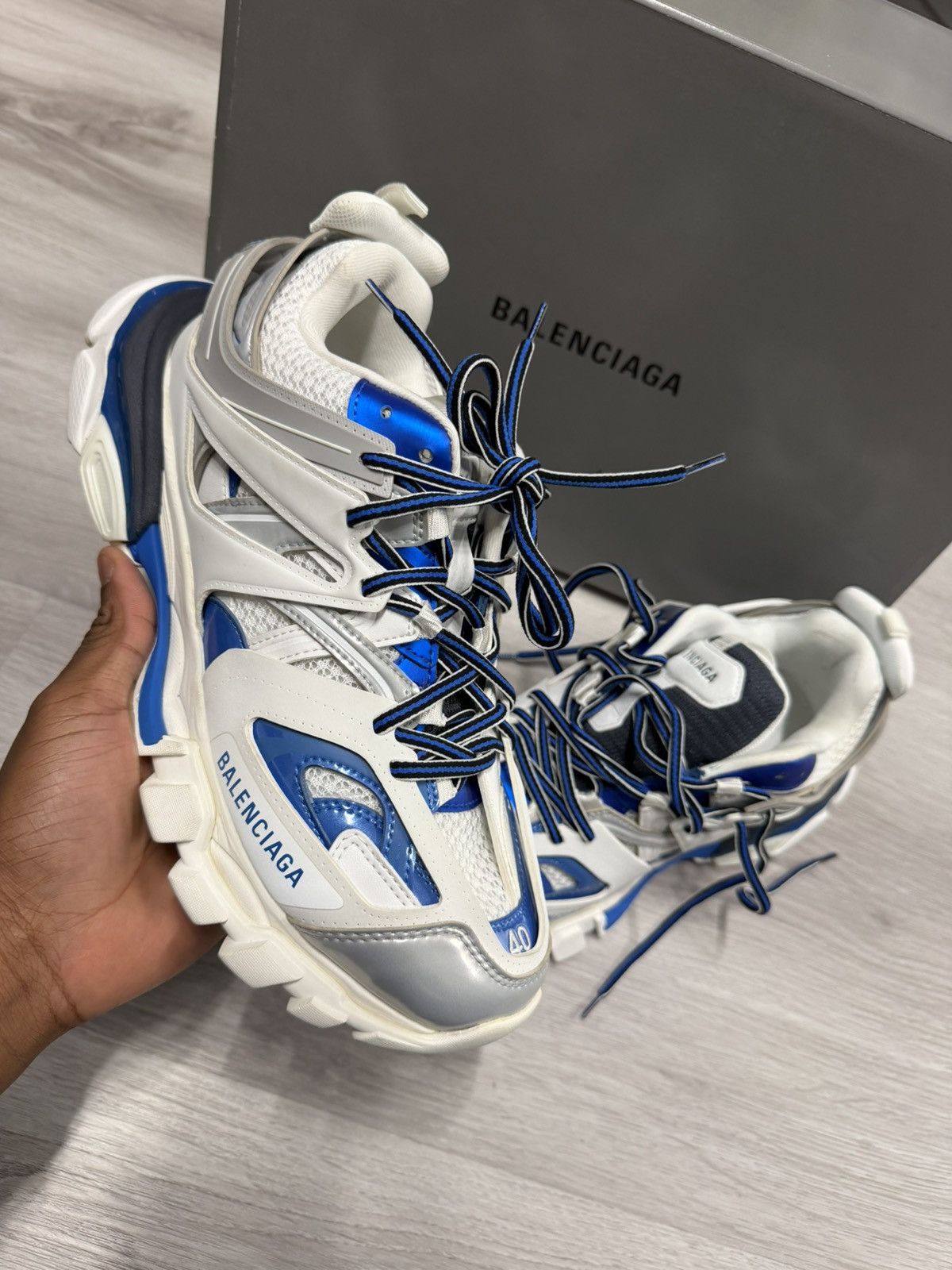 Balenciaga Balenciaga Track Sneakers White Blue Grey Size US 7 / EU 40 - 1 Thumbnail