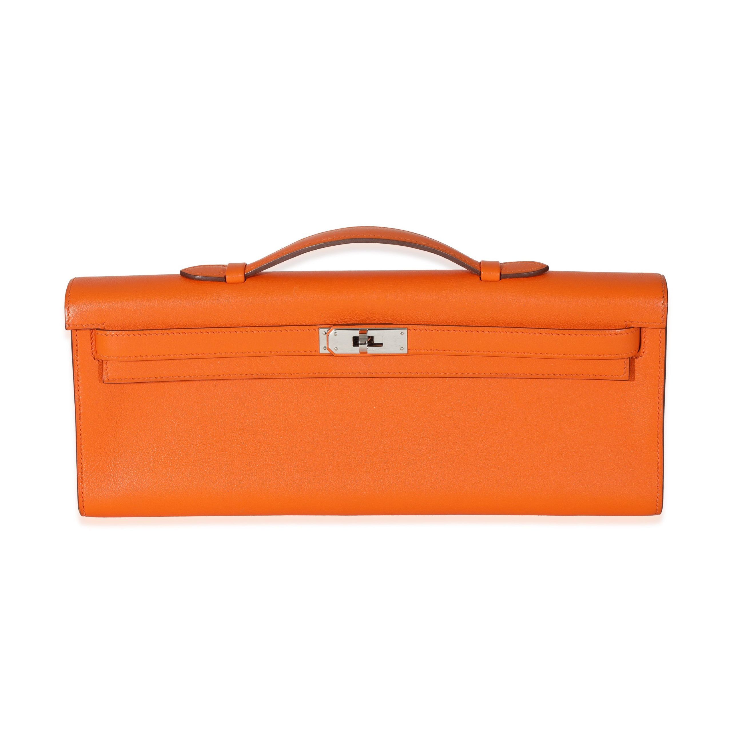 image of Hermes Orange Evercolor Kelly Cut Clutch Phw, Women's