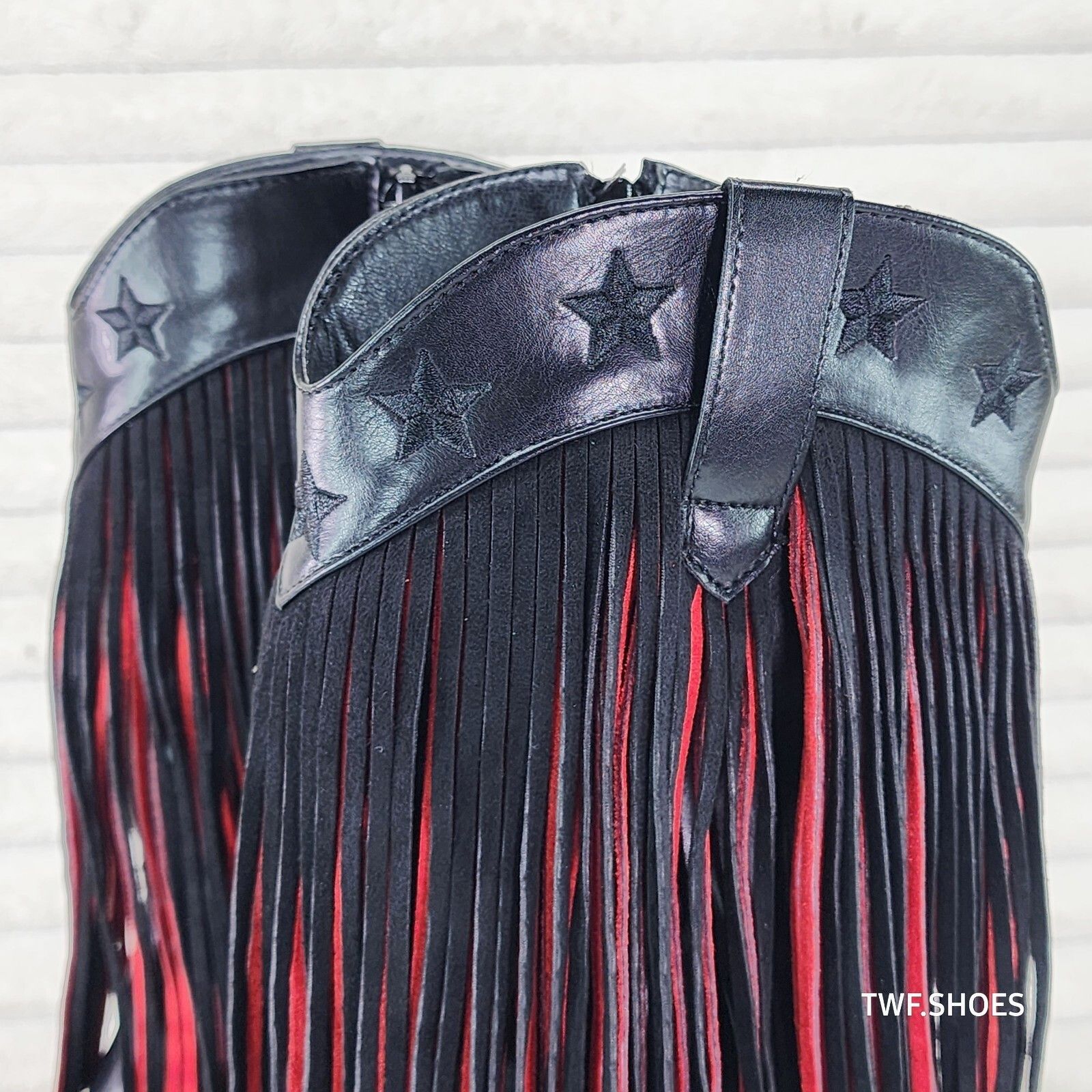Other Country Swing Black and Red Fringe Western Cowgirl Boots Tuc Size US 9 / IT 39 - 3 Thumbnail