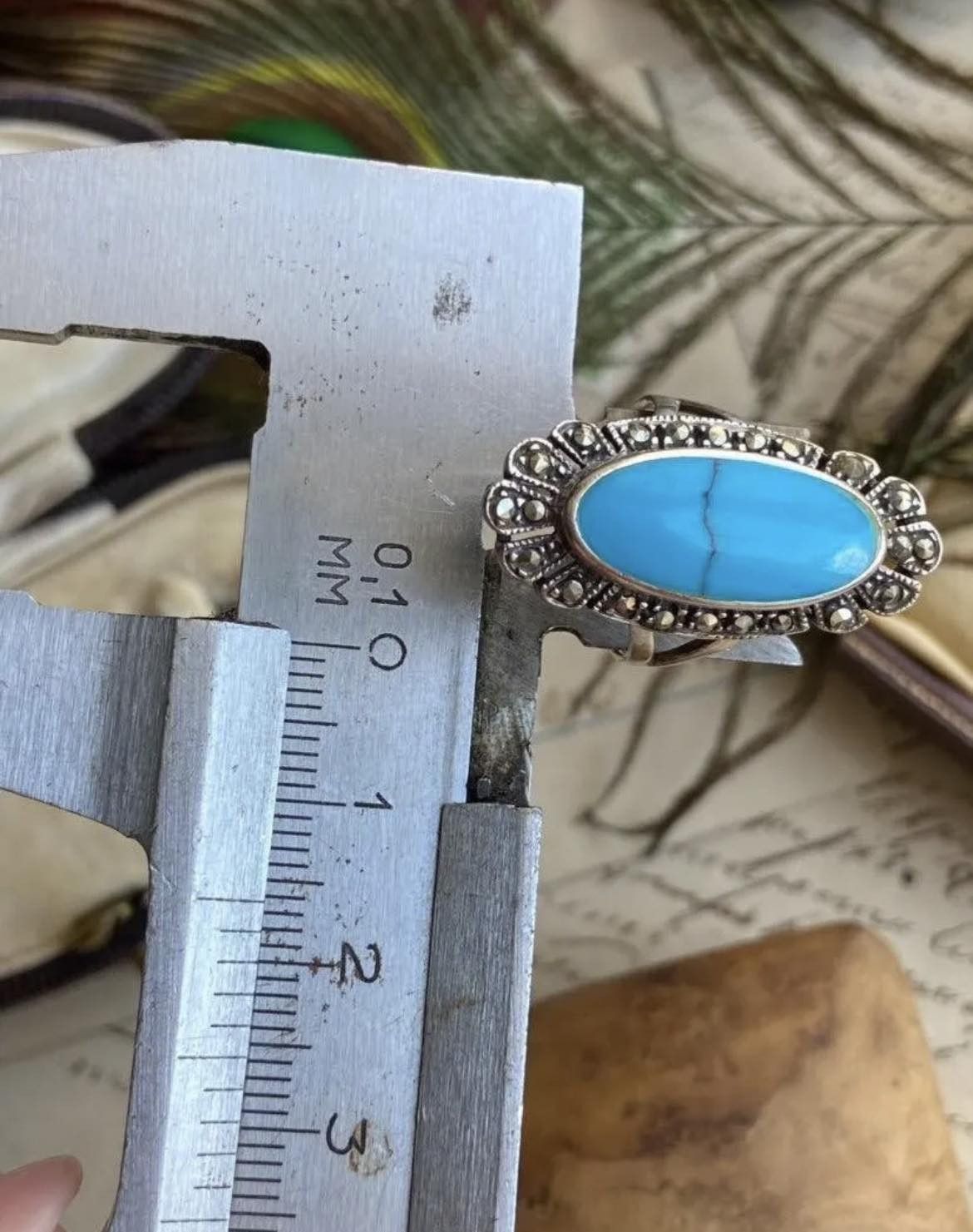 Jewelry Vintage Sterling Silver 925 Ring Natural Turquoise Size 6 Size ONE SIZE - 3 Thumbnail