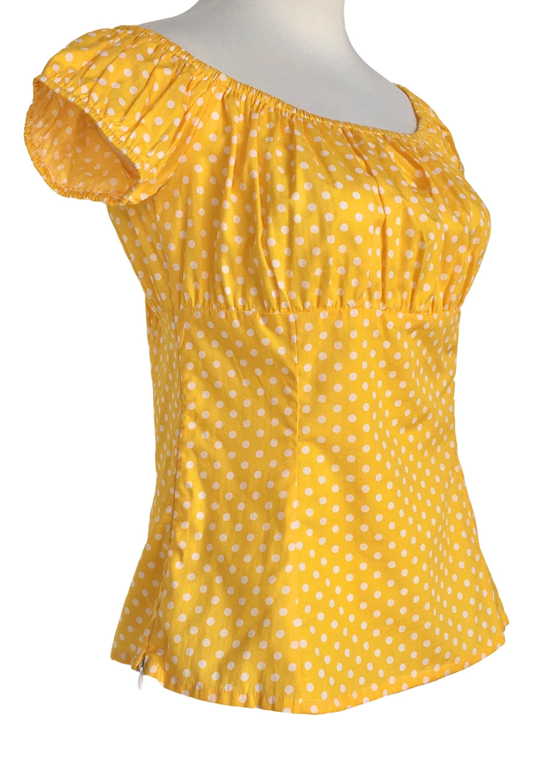 Other Vintage Polka Dots Blouses Cotton Tops Women (yellow white) Size L / US 10 / IT 46 - 2 Thumbnail