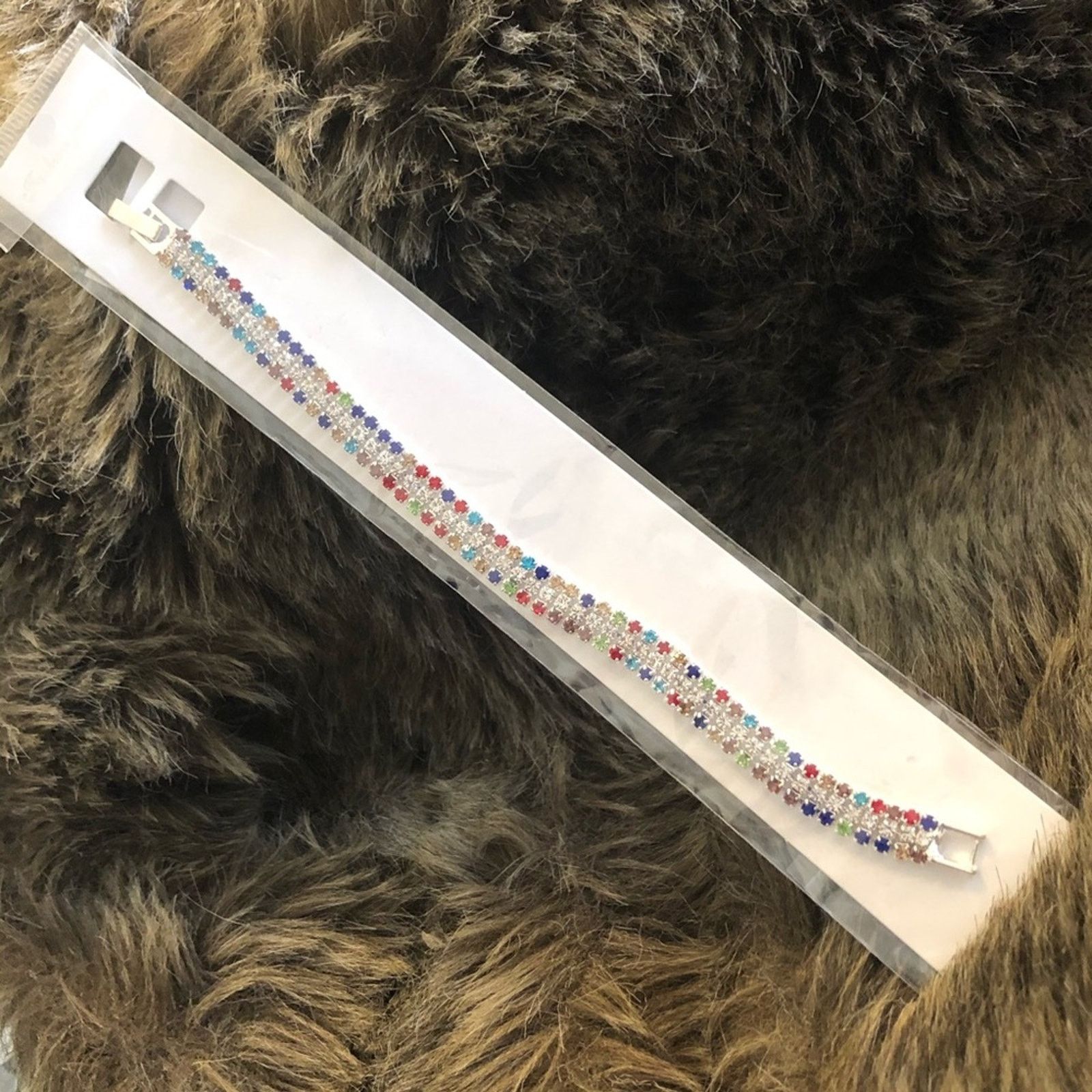 Jewelry Rainbow rhinestone sparkle silver tone bracelet Size ONE SIZE - 8 Thumbnail