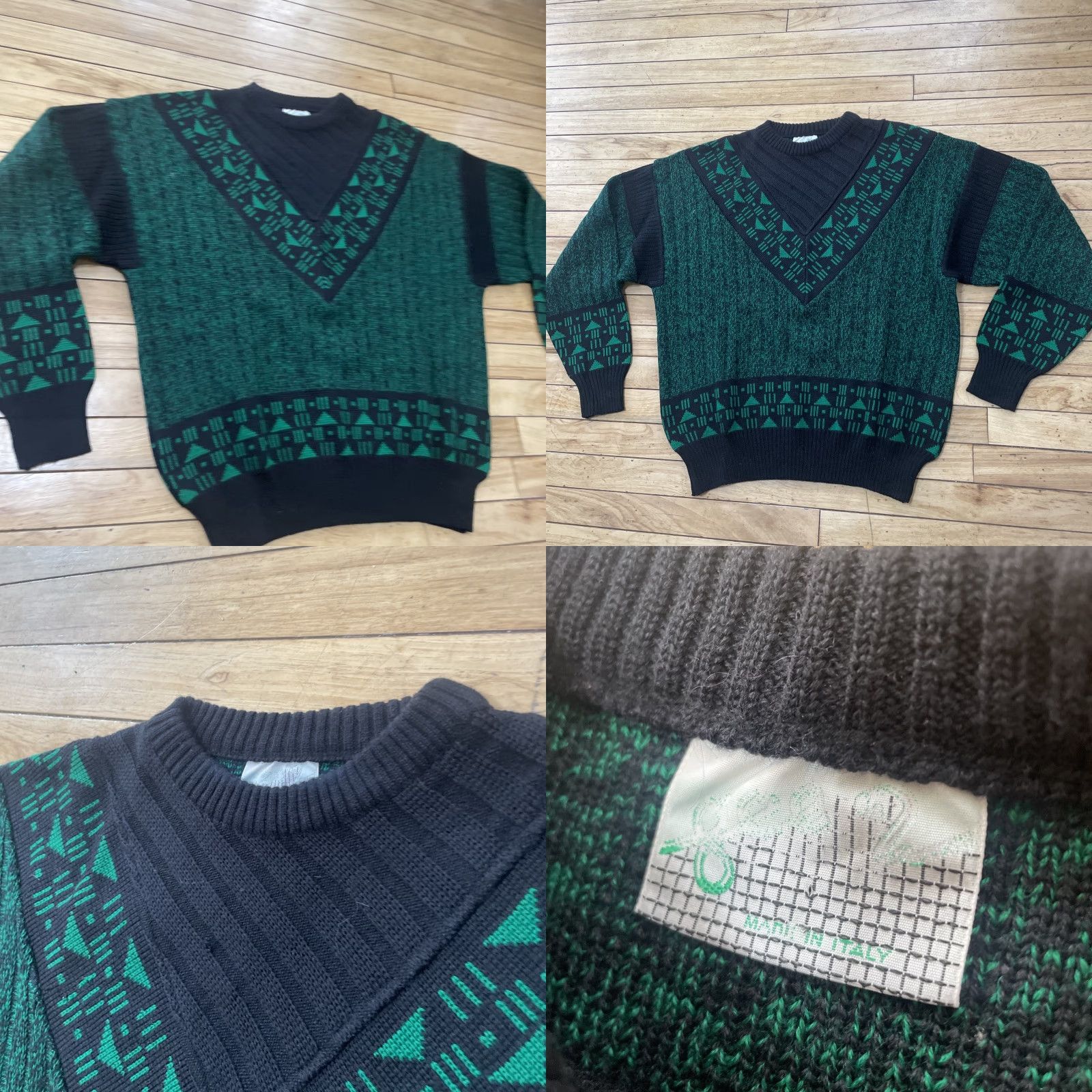 Vintage VINTAGE Gee 2 Vtg Italian Wool Sweater Men L Green Black 90s Y2k Tapered Cosby Knit 46" Size US L / EU 52-54 / 3 - 11 Thumbnail