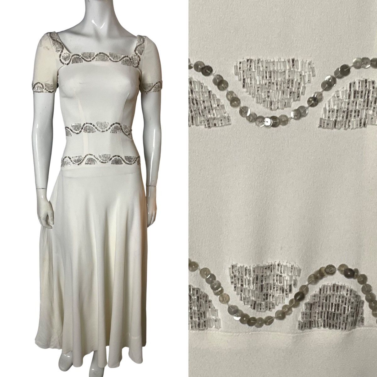 image of Vintage 1940S Ceil Chapman White Crepe Maxi Dress, Women's (Size XS)