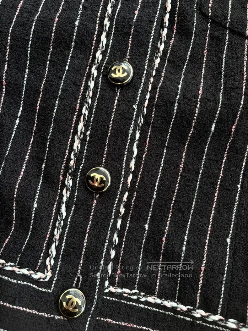 Chanel Chanel Black round-neck pink white vertical striped jacket Size XS / US 0-2 / IT 36-38 - 4 Thumbnail