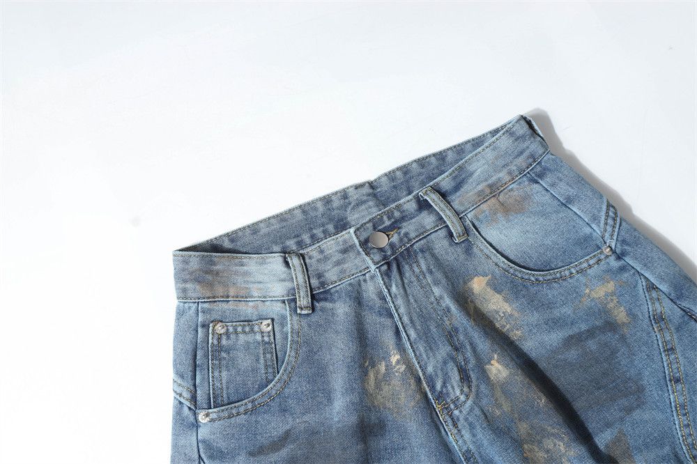 Japanese Brand × Jean Men's wide-leg ink-splashed distressed dirty scimitar jeans Size US 32 / EU 48 - 3 Thumbnail