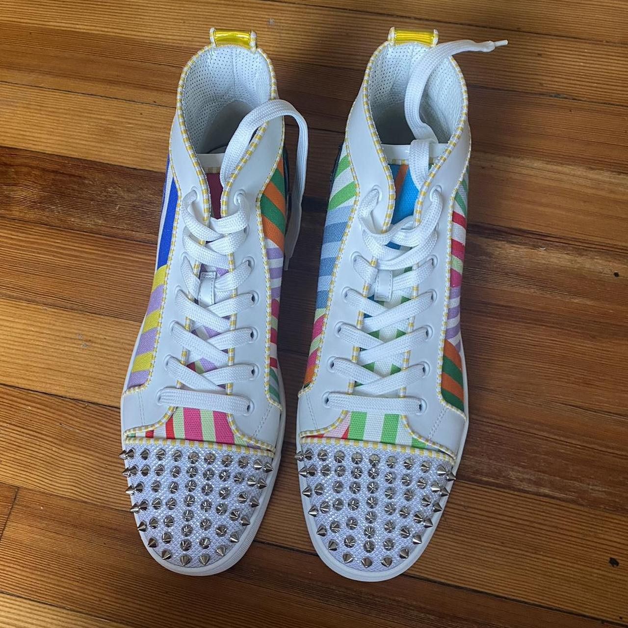 Christian Louboutin Louboutin High-Top Striped Red Bottom Sneakers Size US 10.5 / EU 43-44 - 5 Thumbnail
