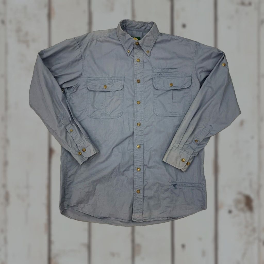 Vintage Cabela's Button-Down Shirt Mens MT 90s Faded Blue Double Pocket Solid Cotton Knit Regular Size Medium Tall Mens Size US L / EU 52-54 / 3 - 1 Thumbnail