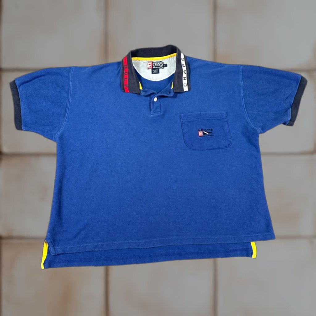 Ralph Lauren VINTAGE Chaps Ralph Lauren Polo Shirt Golf Blue 90s Adult LARGE Shirt Mens Short Sleeve Polo Size US L / EU 52-54 / 3 - 1 Thumbnail