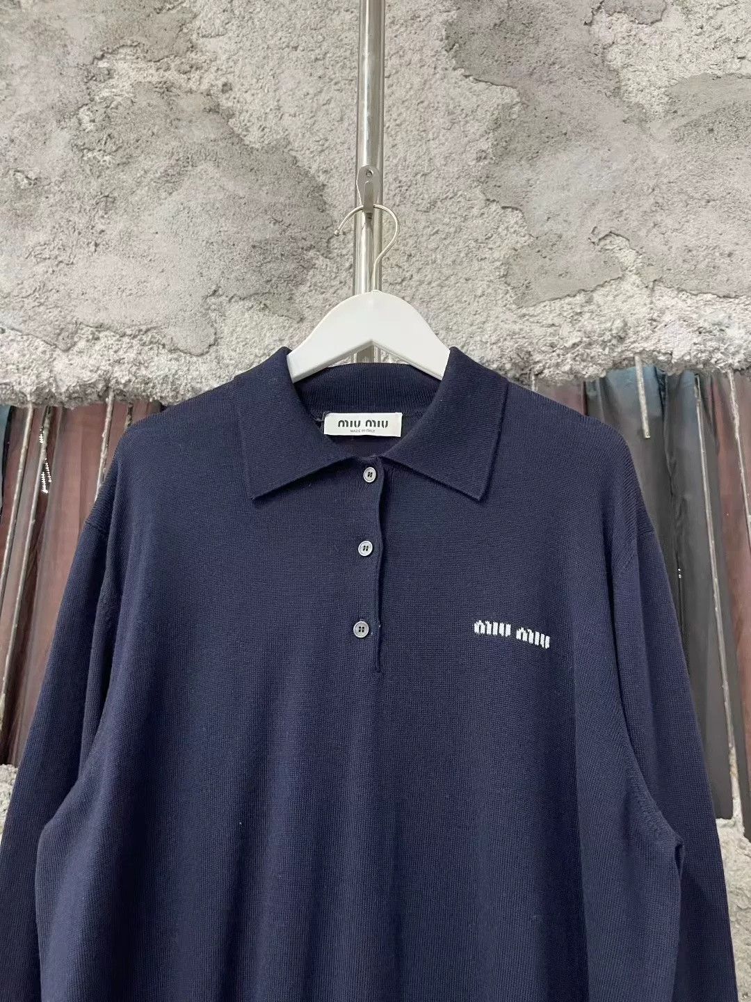 Miu Miu Miu Miu 24SS Navy Knit Long-Sleeve Polo Size US S / EU 44-46 / 1 - 3 Thumbnail