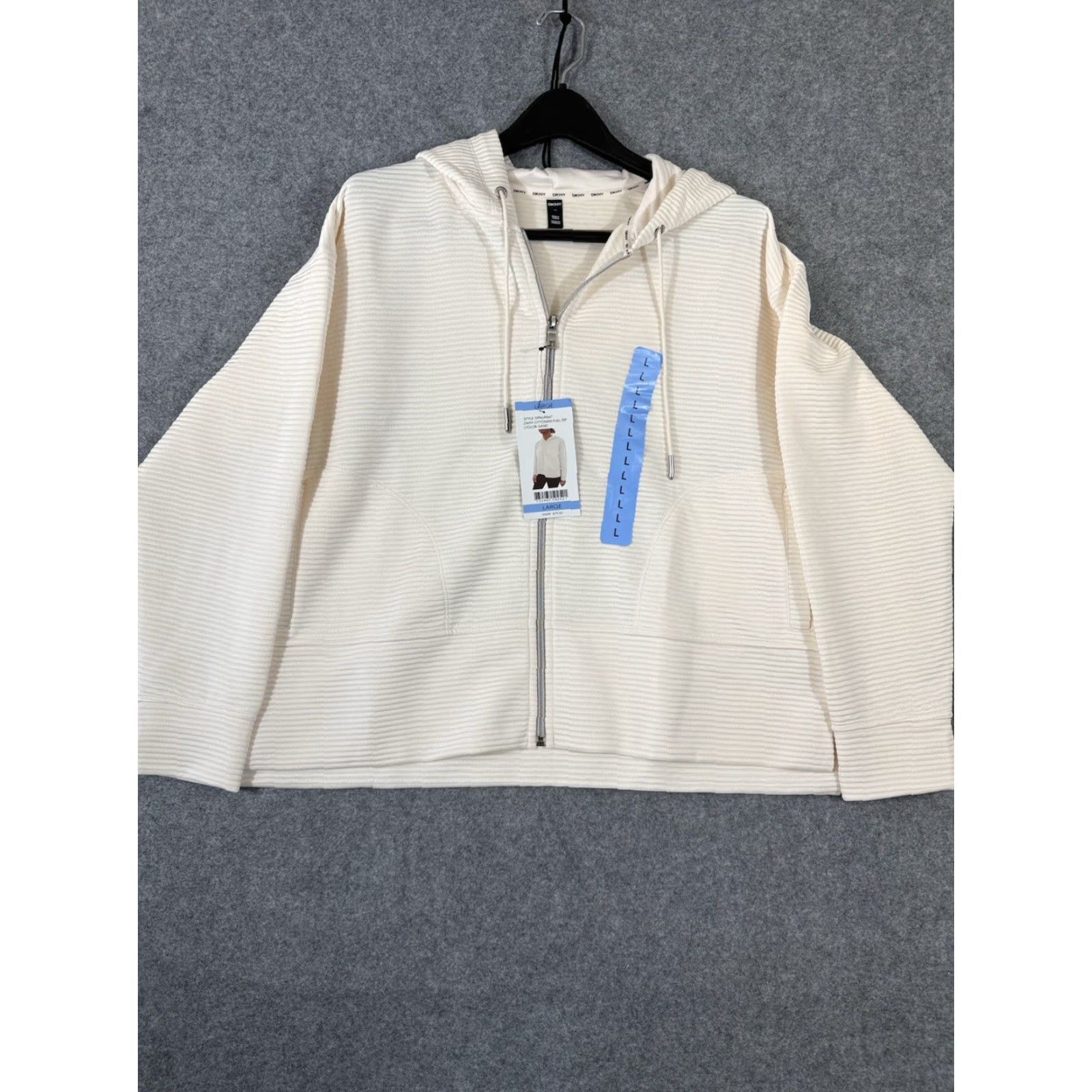 DKNY DKNY Full Zip Hoodie Sweatshirt Women Size L Sand Ivory Pink Ribbed NWT Size L / US 10 / IT 46 - 2 Thumbnail