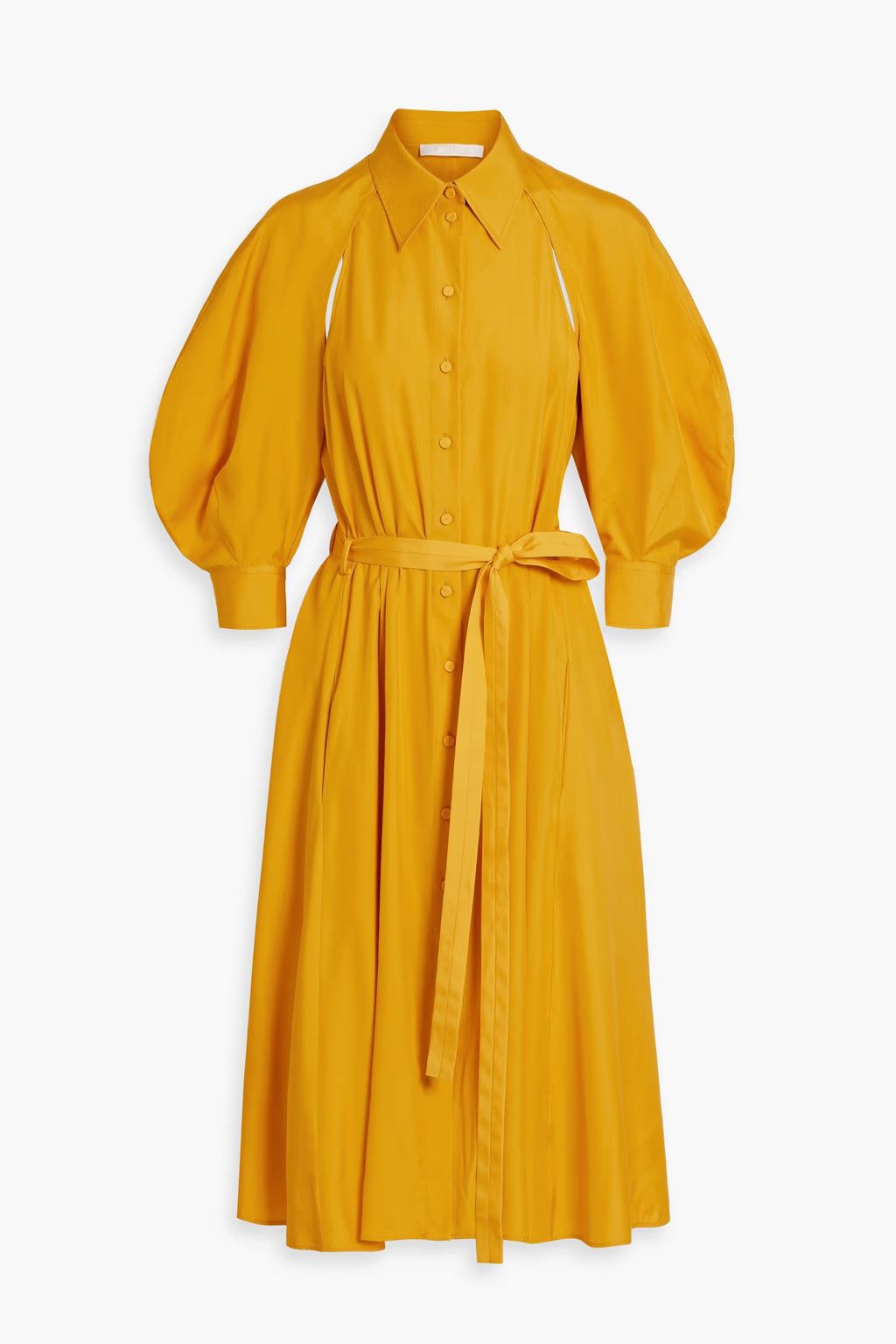 Chloe oc11z0525 Belted Cutout Silk Midi Shirt Dress in Saffron Size L / US 10 / IT 46 - 1 Thumbnail