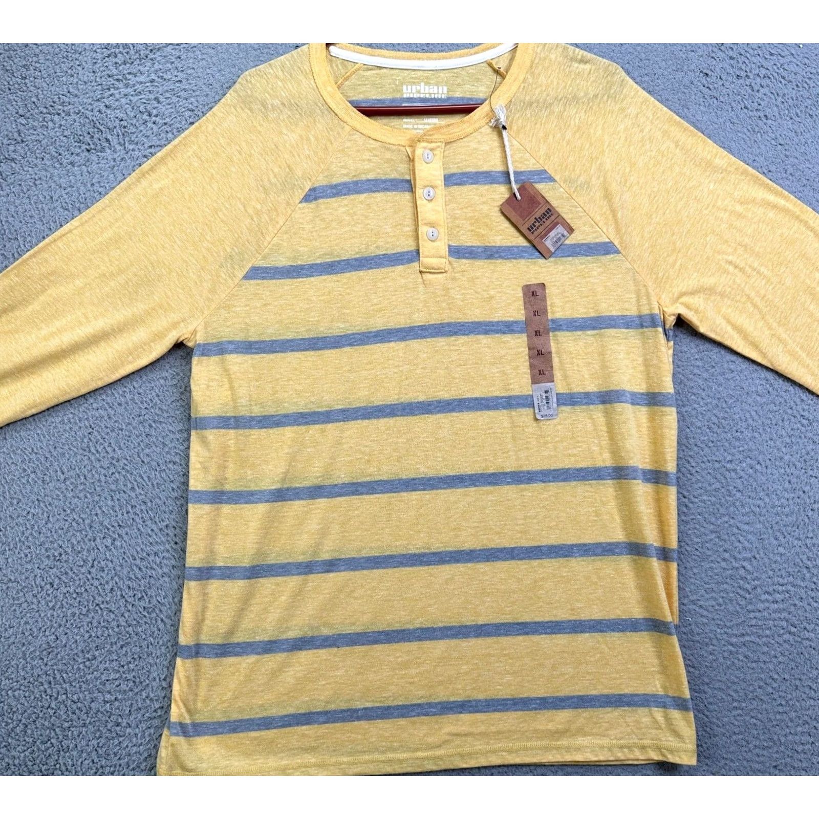 Vintage Urban Pipeline Henley Shirt Adult XL Yellow Grey Stripe Long Sleeve Tee Mens NEW Size US XL / EU 56 / 4 - 3 Thumbnail