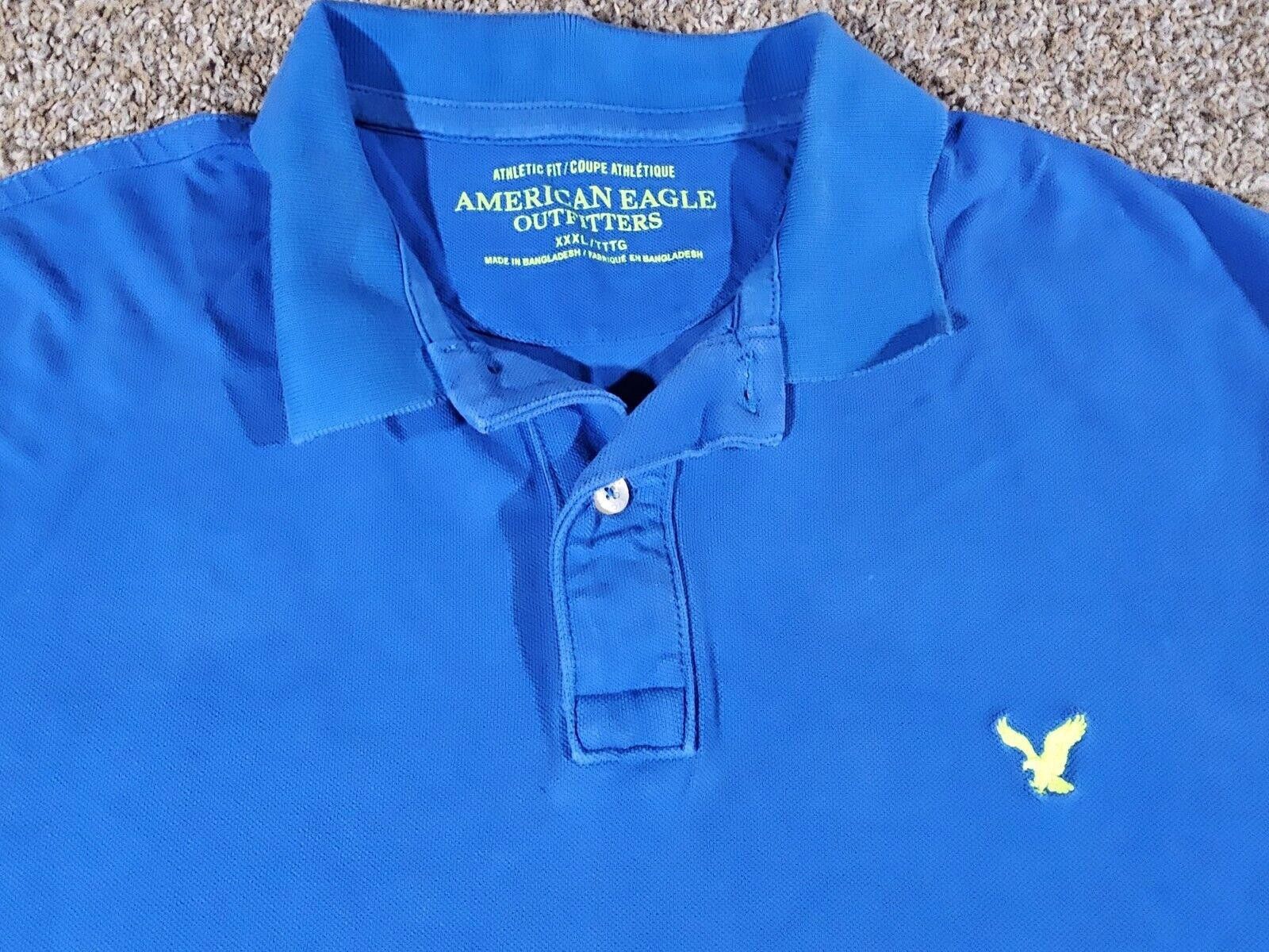Designer American Eagle Polo Shirt 3XL XXXL Athletic Fit Bright Blue Size US XXL / EU 58 / 5 - 2 Thumbnail