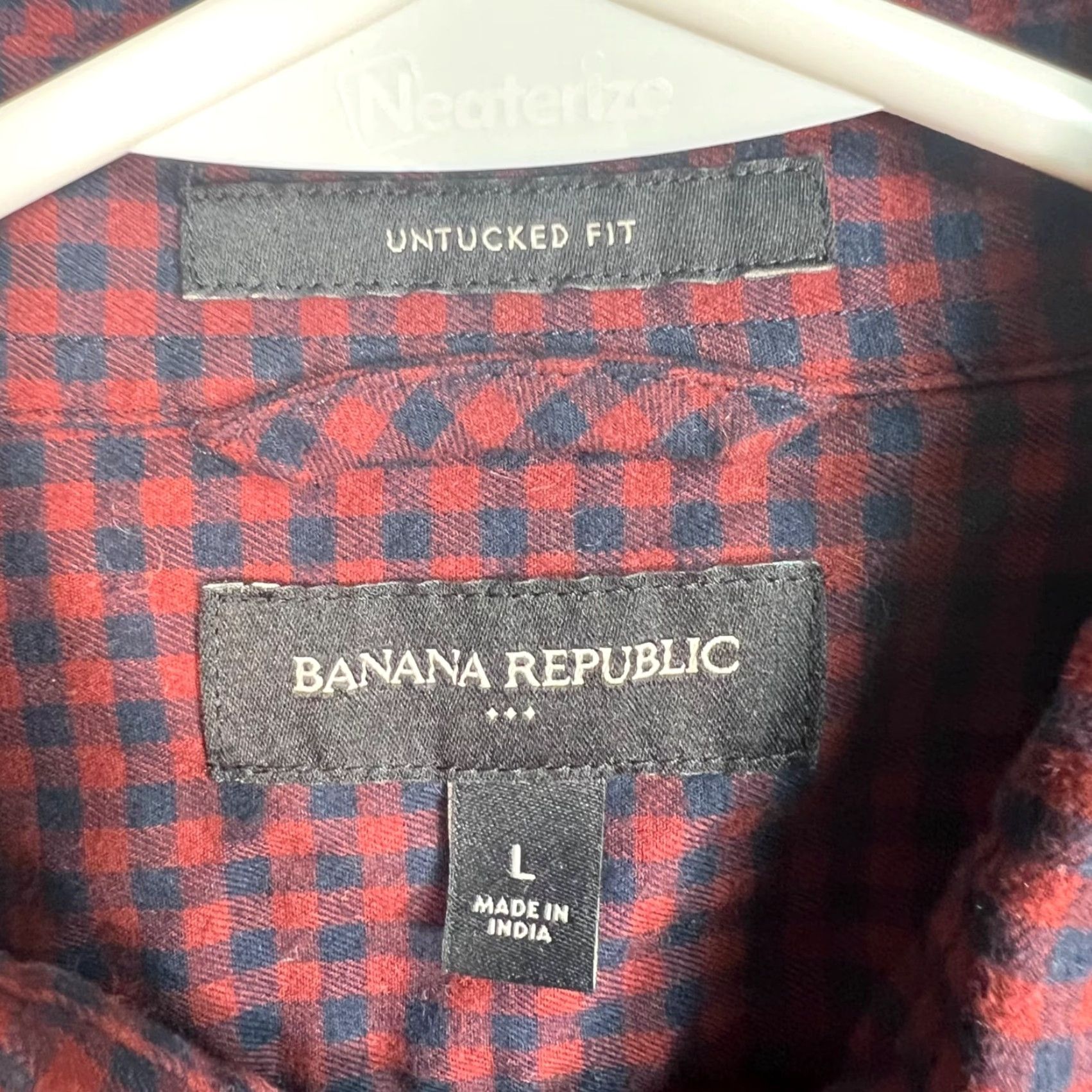 Banana Republic VINTAGE Banana Republic Mens Large Untucked Fit Red & Blue Checkered Long-Sleeve Shirt Size US L / EU 52-54 / 3 - 3 Thumbnail