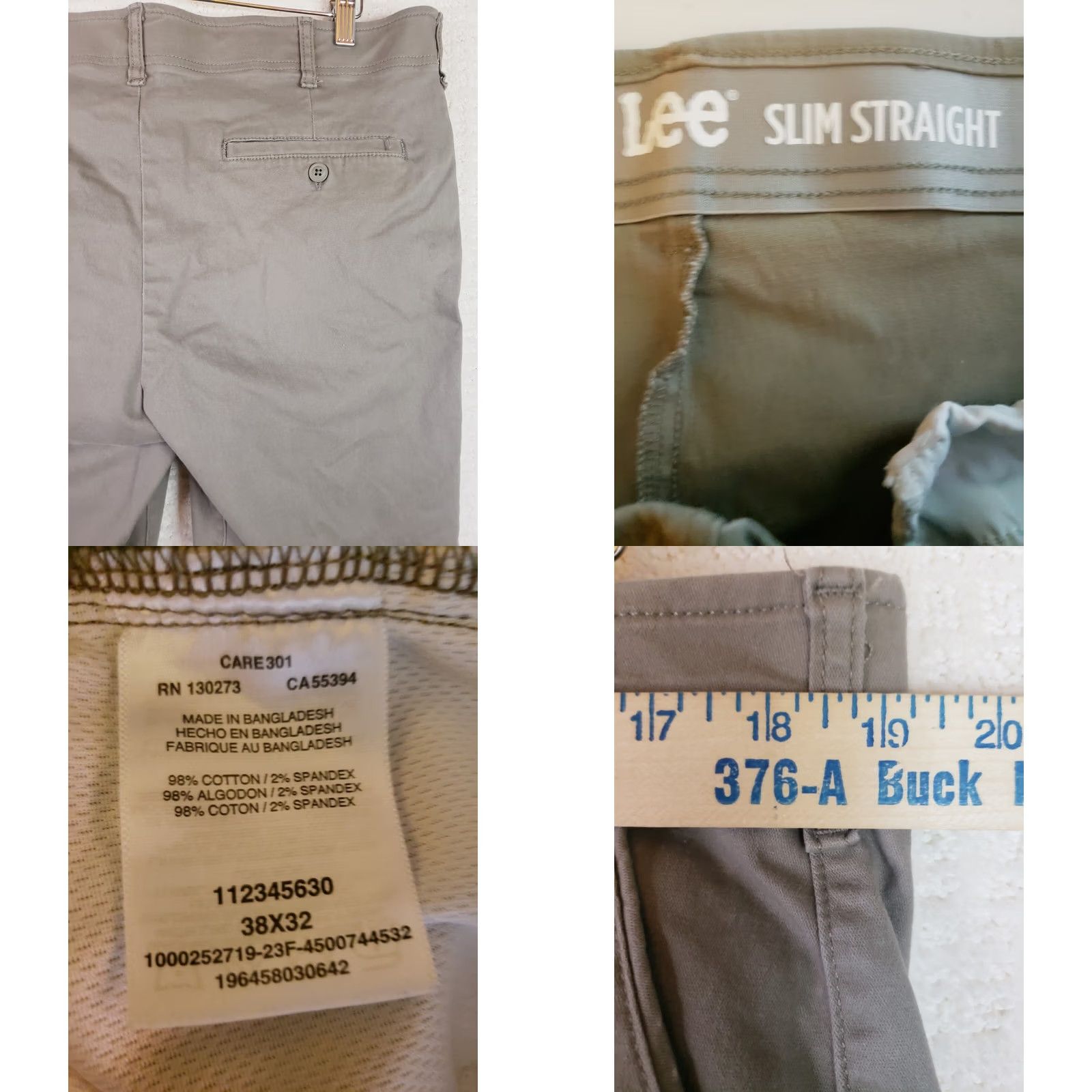 Lee Lee Motion Flex Waistband Flat Front Chino Pants 38x32 Men Slim Straight Green Khaki Size US 38 / EU 54 - 8 Thumbnail