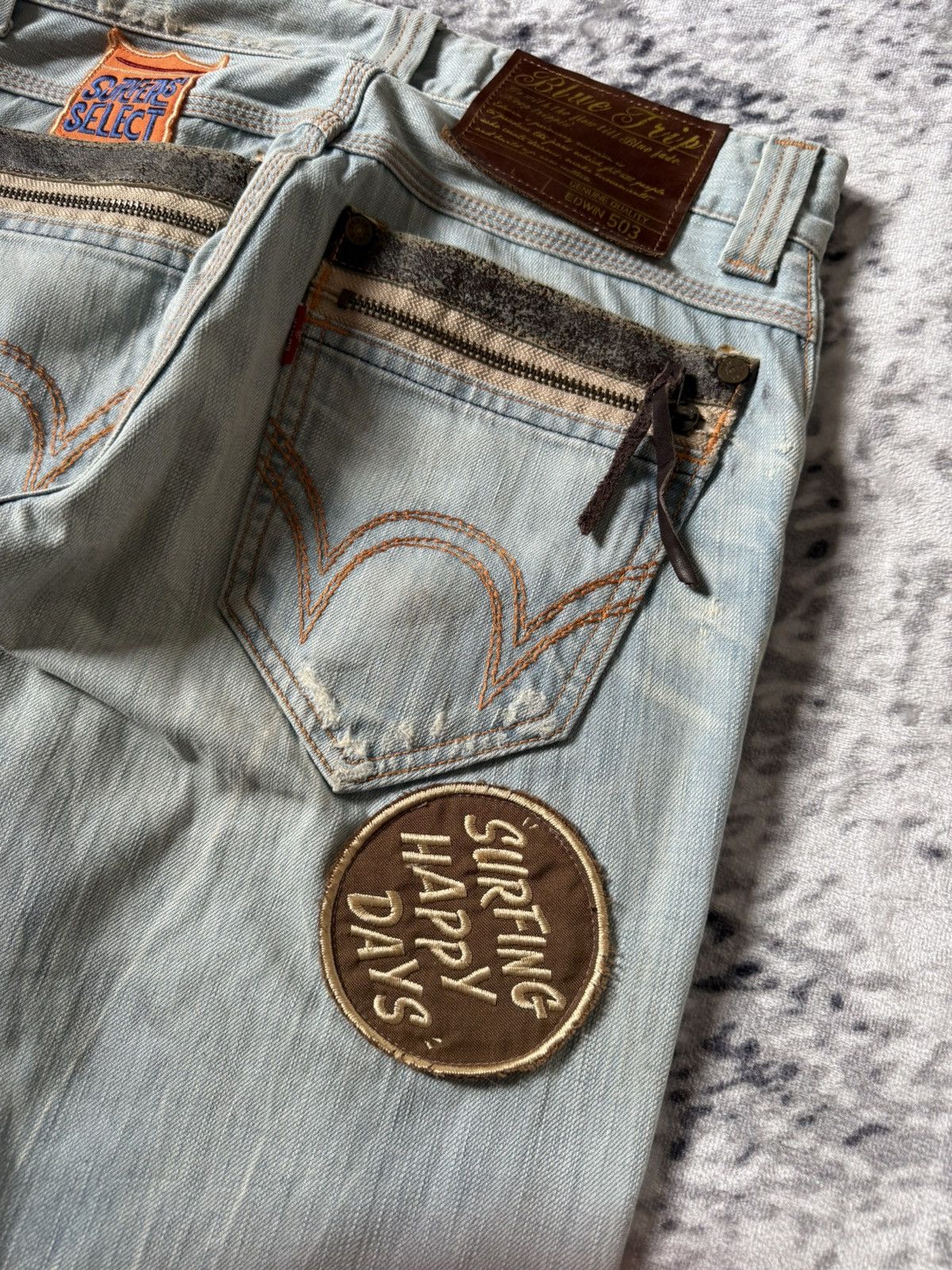 Japanese Brand Edwin 503 Japan Surfer Edition Patched Distressed Jeans Size US 29 - 12 Thumbnail
