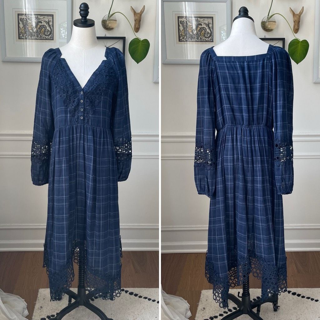 Anthropologie Anthropologie AKEMI + KIN Navy Blue Codie Plaid Handkerchief Size M / US 6-8 / IT 42-44 - 2 Thumbnail