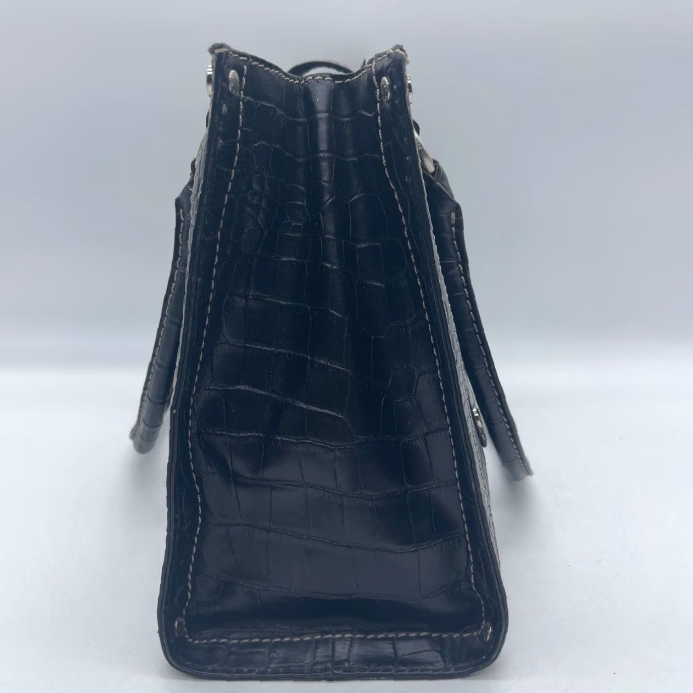 Michael Kors Michael Kors Tote Women Large Black Croc Embossed Studs Metal Turn Lock Handbag B-0806 Size ONE SIZE - 7 Thumbnail