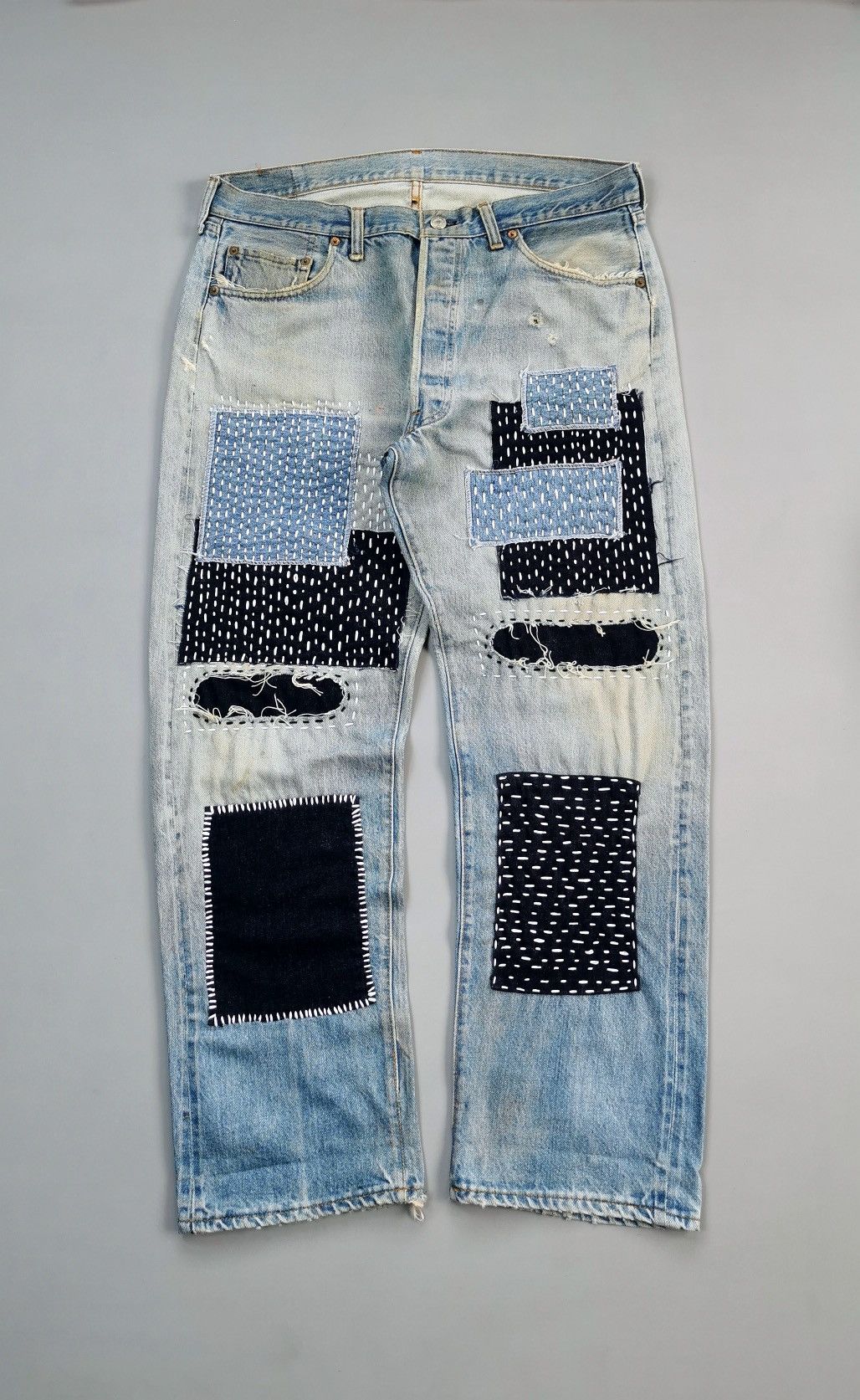 Levi's 80s Vintage Levis Selvedge Denim Patchwork Jeans Size US 36 / EU 52 - 2 Thumbnail