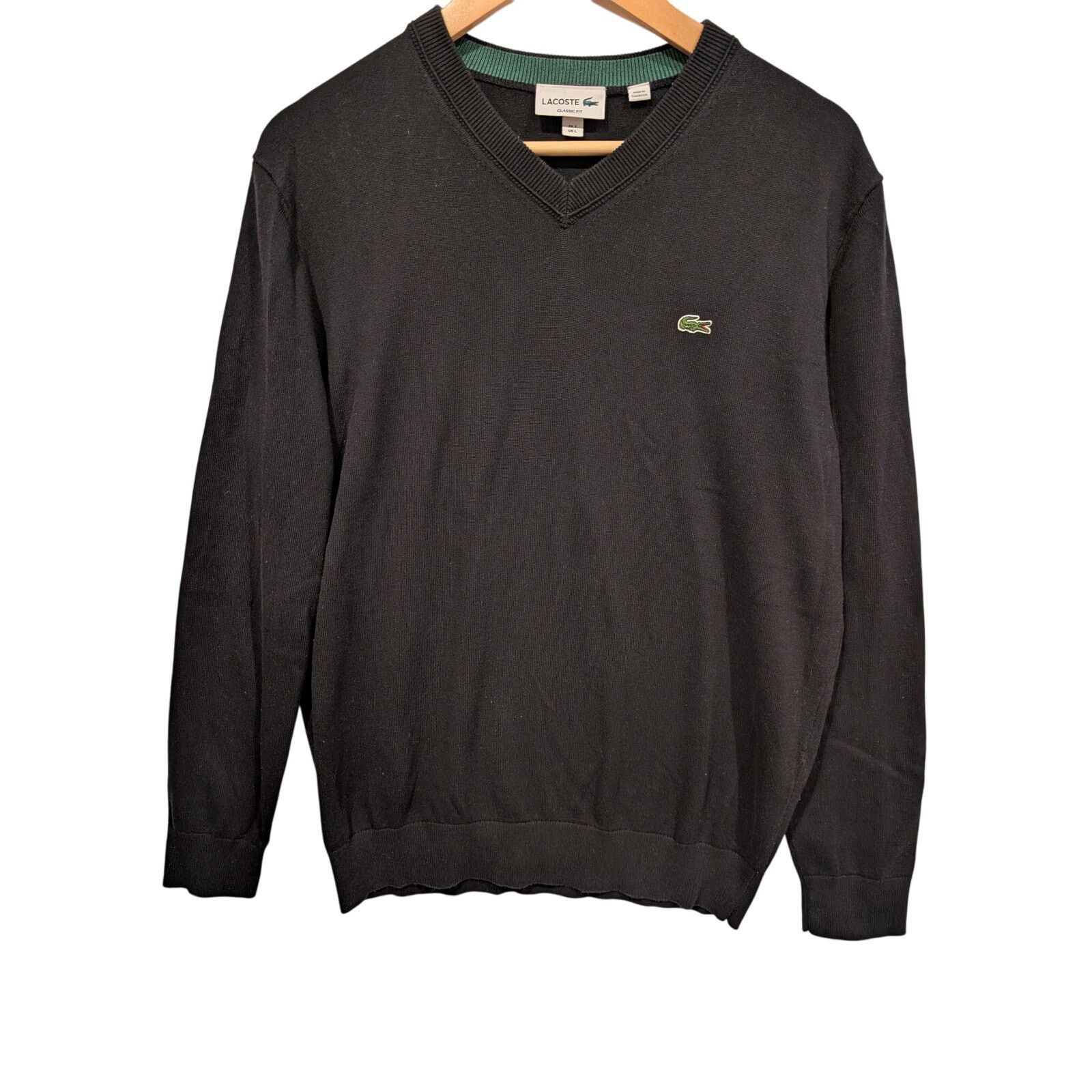Lacoste Lacoste Long Sleeve Classic Fit V-Neck Sweater Black Size US L / EU 52-54 / 3 - 1 Thumbnail
