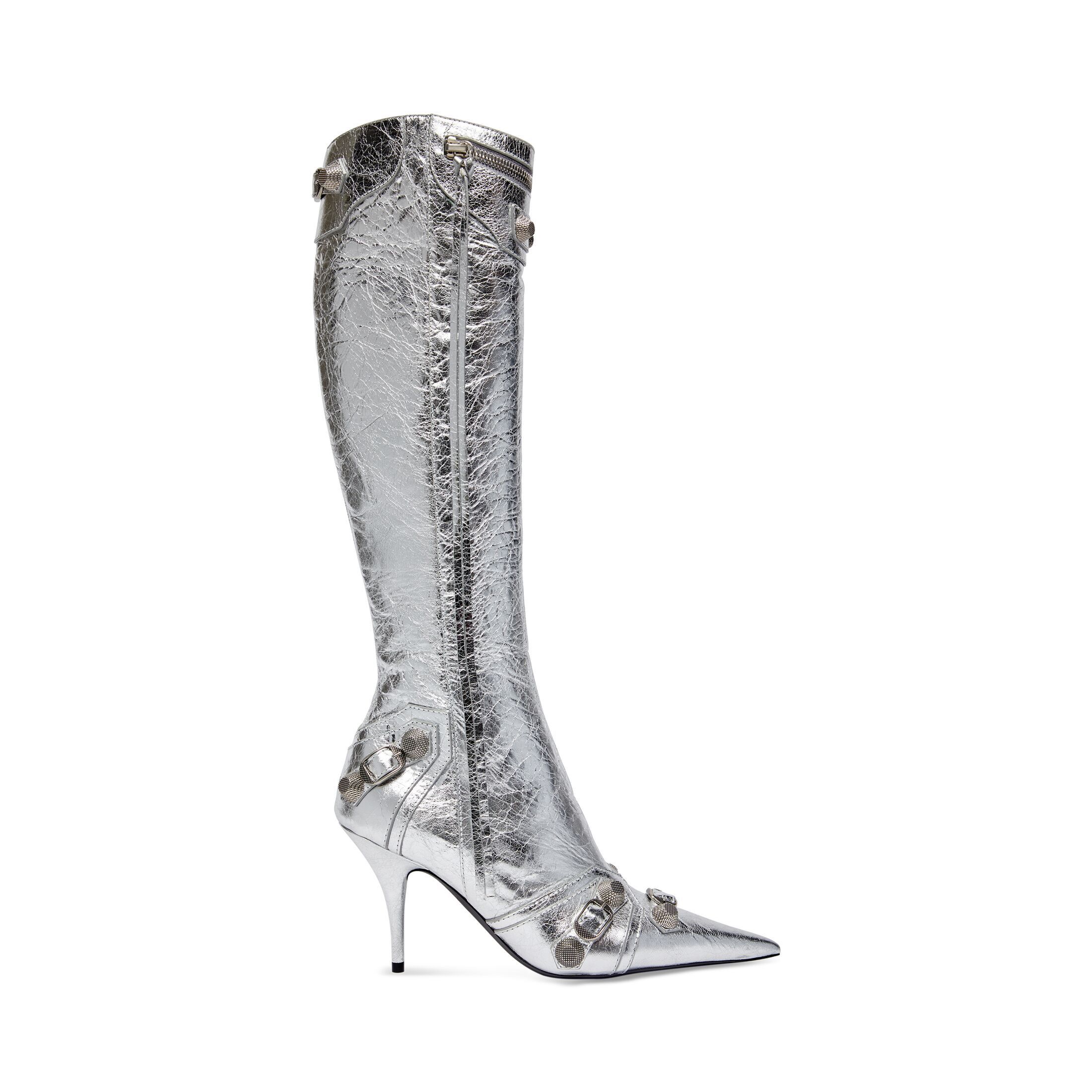 image of Balenciaga Cagole Metallic Leather Knee-High Boots, Women's (Size 7)