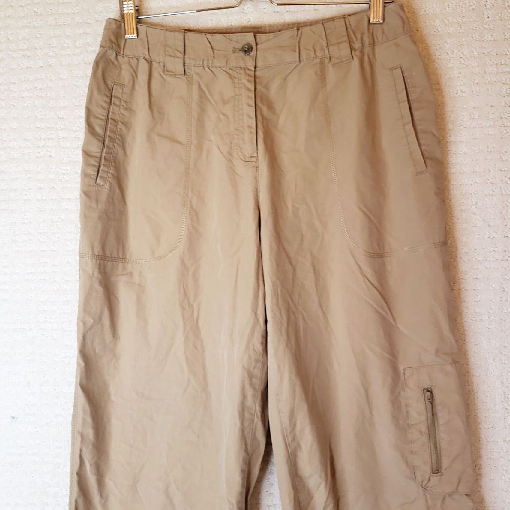 J. Jill J. Jill Women's Capri Cropped Drawstring Pants Tan Khaki 21 Inseam Size 10 Pockets Adjustable Waist Regular Fit Cotton Capris Size 32" / US 10 / IT 46 - 3 Thumbnail