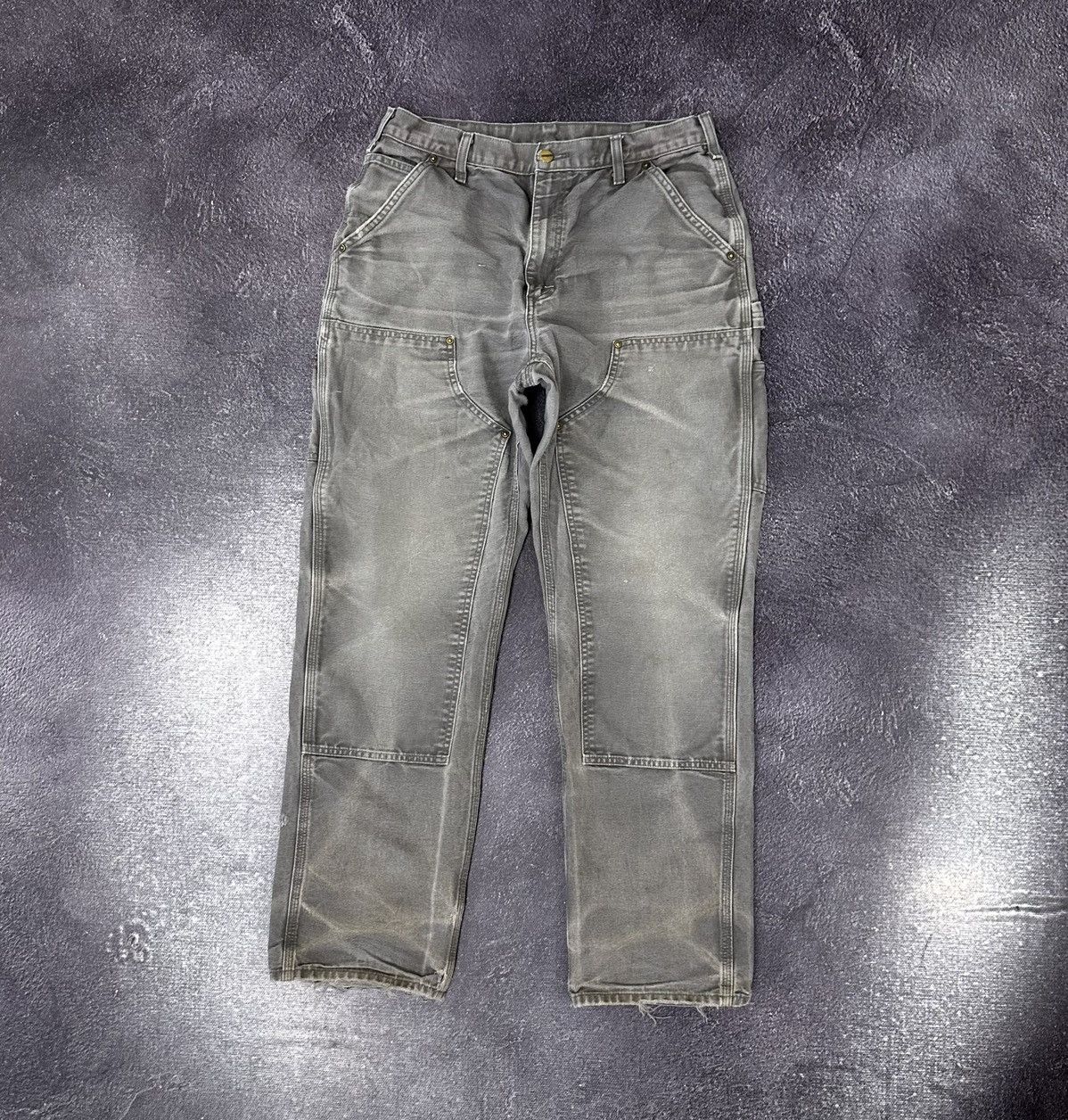 image of 90's Carhartt Double Knee Faded Baggy Pants Jeans in Grey, Men's (Size 33)